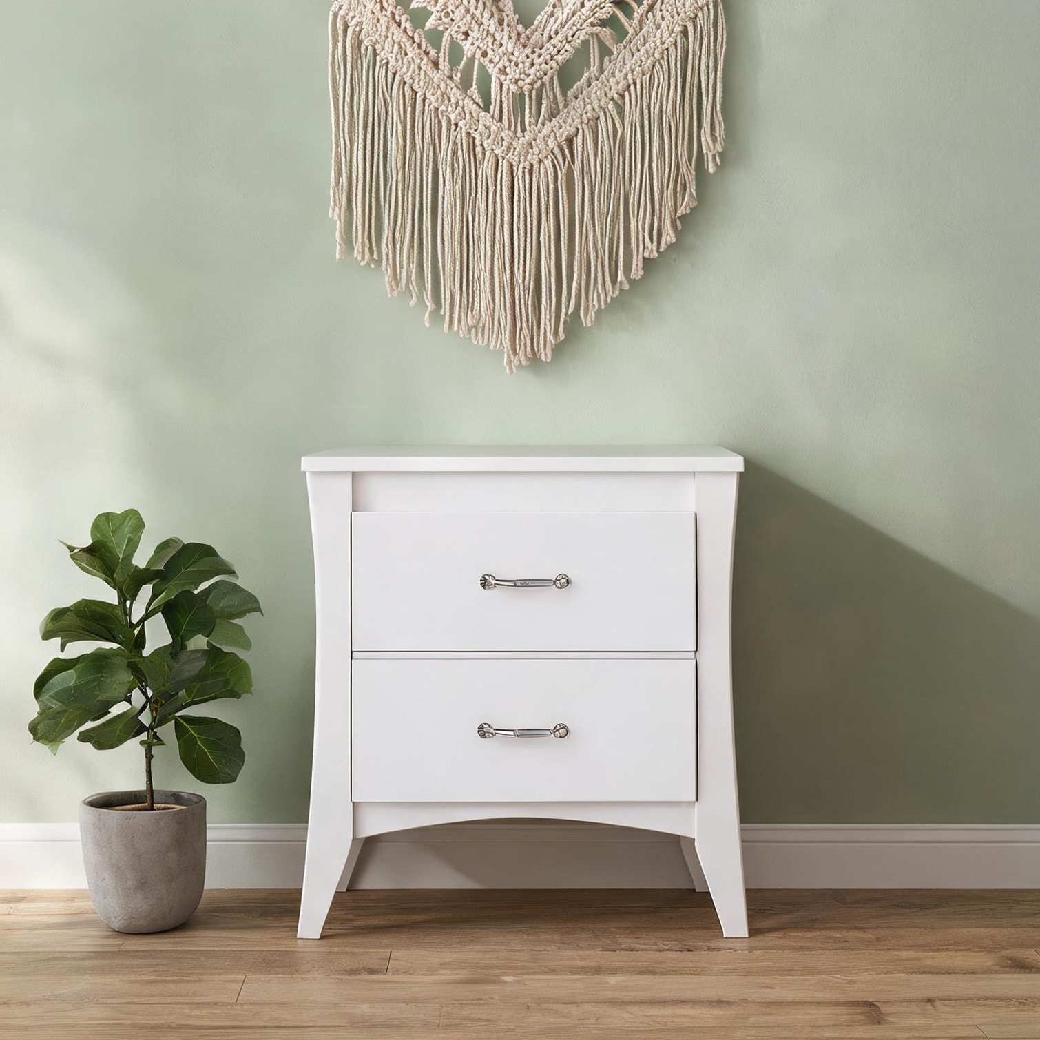 Bedside Nightstand with 2 Drawers Rectangular White Finish 24x16x25 Inches
