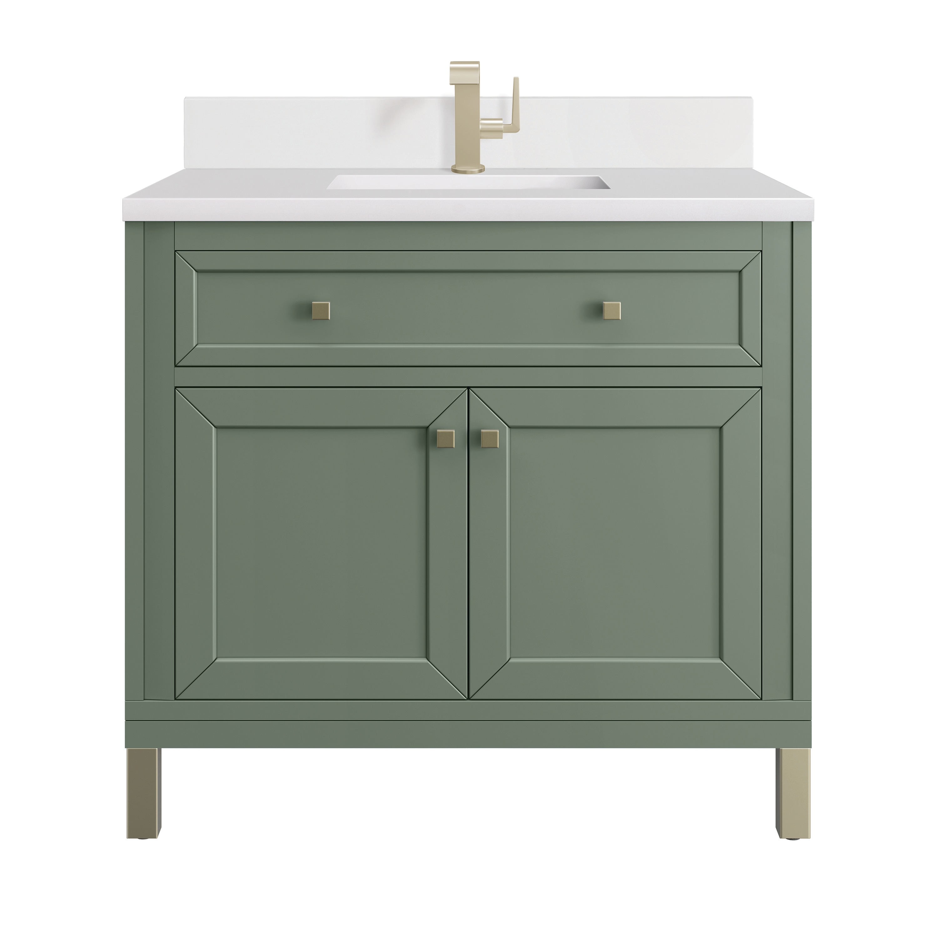 James Martin Vanities 305-V36-SC-1WZ Chicago 36-in Smokey Celadon Undermount Single Sink Bathroom Vanity with White Zeus Quartz Top