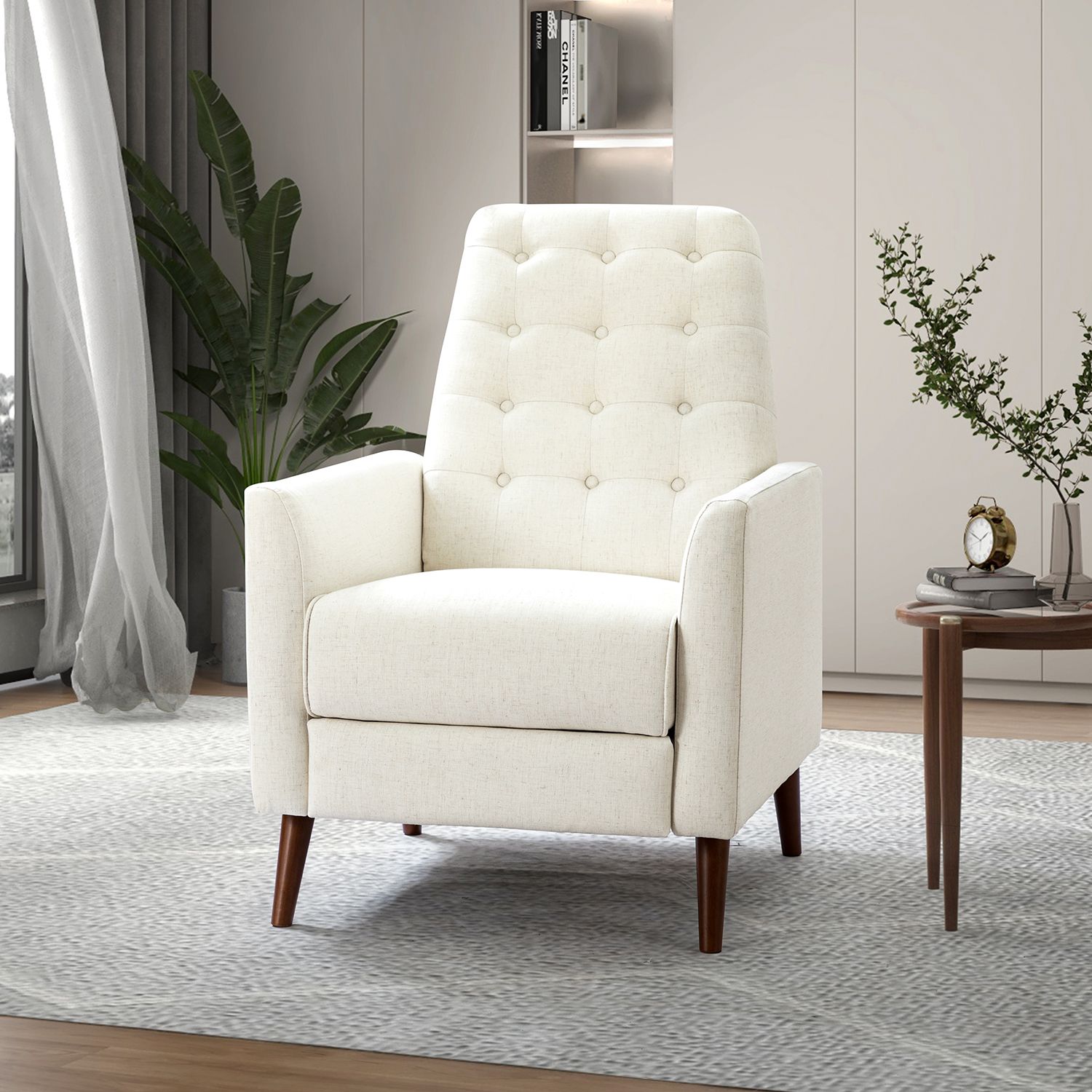 JASMODER W113765758 Ivory Upholstered Tufted Recliner with Lift Assistance