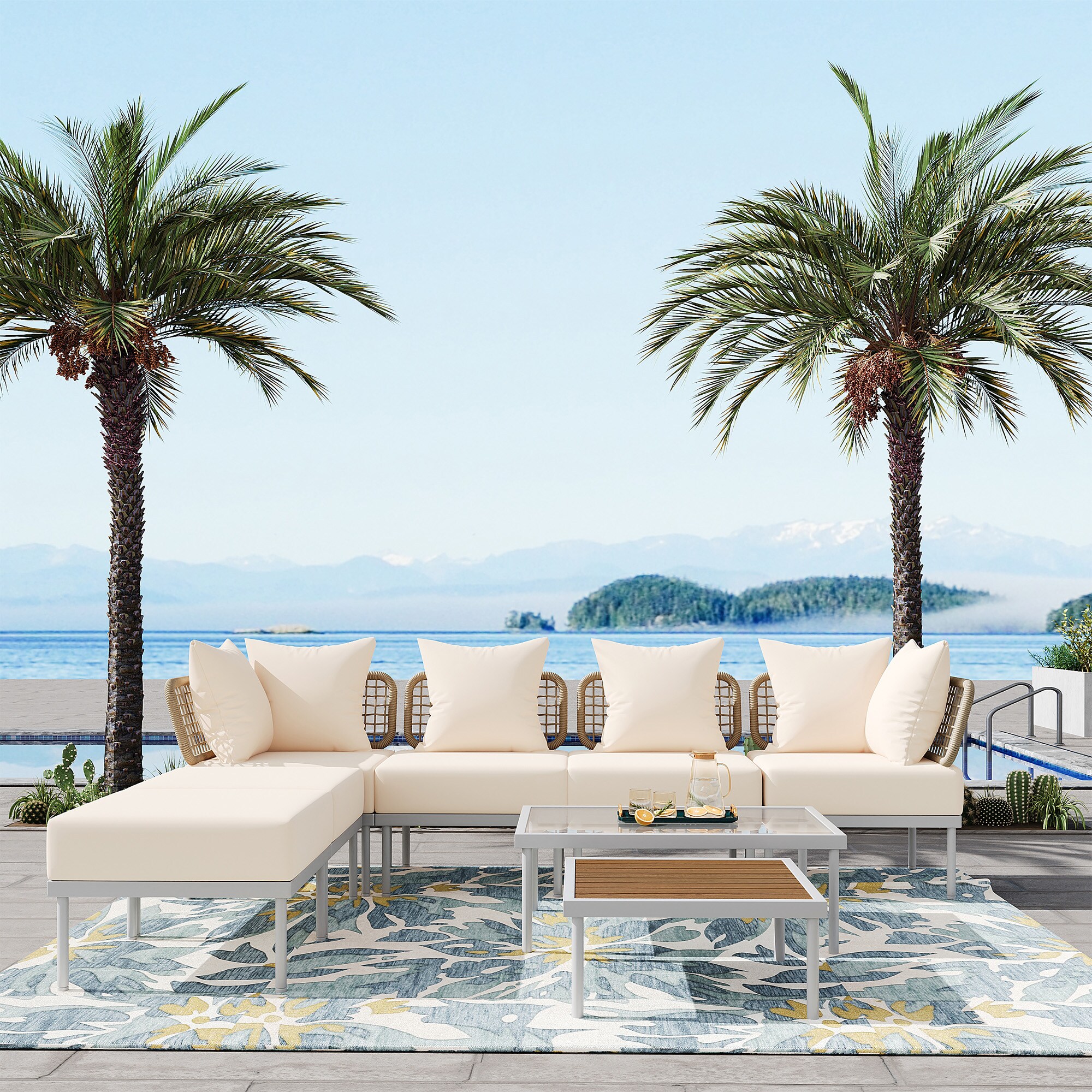 ModernLuxe L-TM000003AAA 8 -Piece Patio Conversation Set with Off-white Cushions