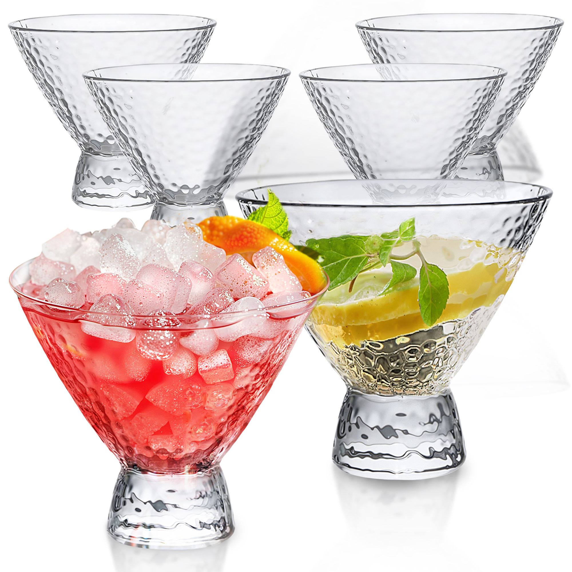 Lemonsoda  Clear Hammered Cocktail Martini Glasses - 8.5oz Set of 6 Elegant Barware