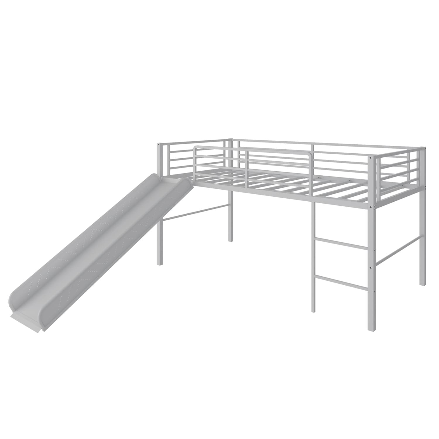 Volenca Twin Metal Loft Bed with Slide Ladder 12-in Guardrails and Steel Slats 330-lb 29.5-in Clearance