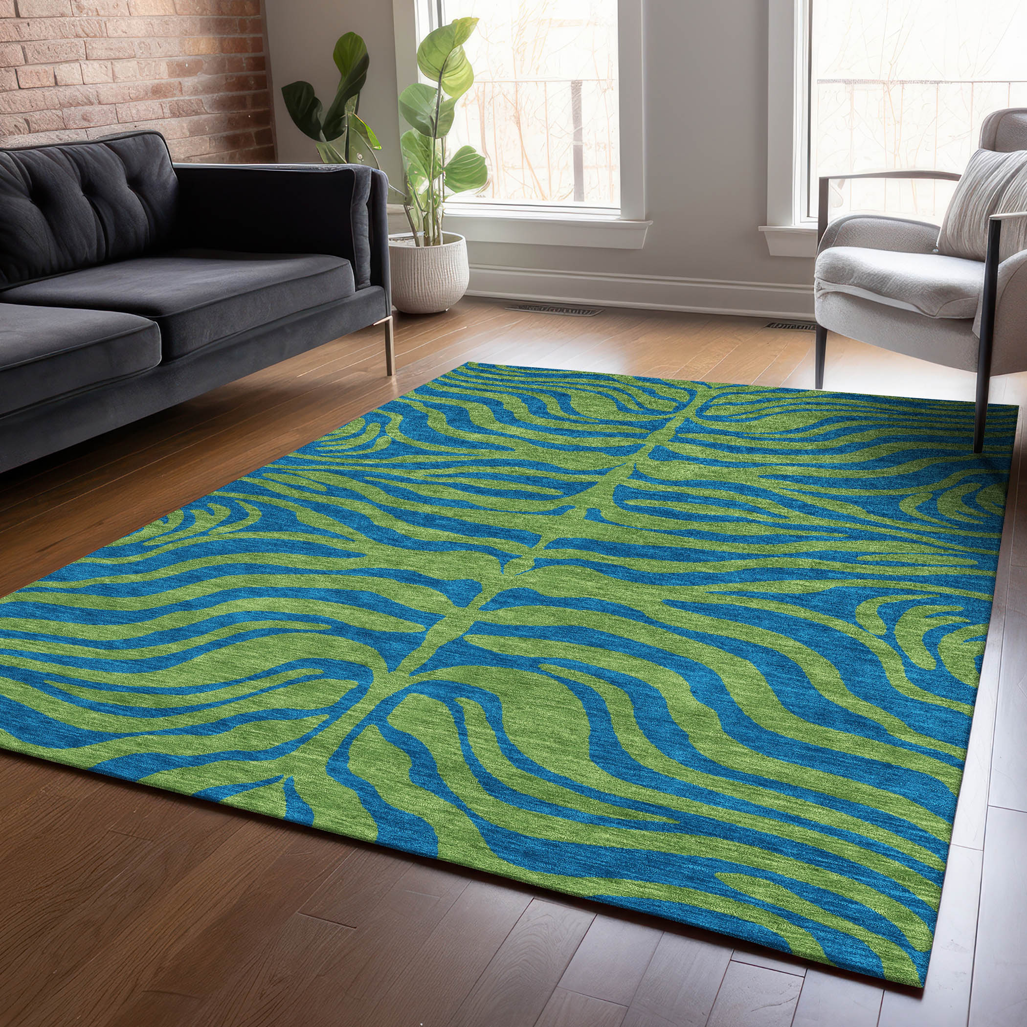 Addison Rugs ACN1043GE3X5 Chantille ACN1043GE 3 x 5 (ft) Polyester Green Rectangular Indoor/Outdoor Geometric Machine washable Area rug