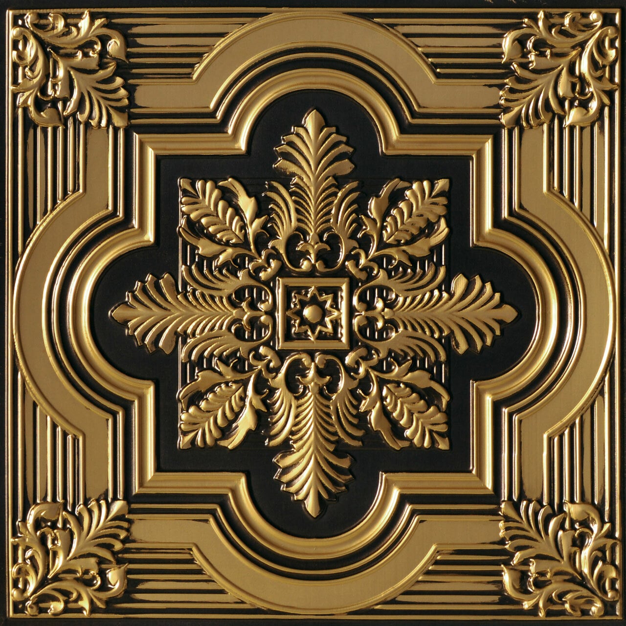 From Plain to Beautiful in Hours 206AG-24X24-10 2-ft x 2-ft Large Snowflake Faux Tin/ PVC Antique Gold PVC Surface-mount Ceiling Tile (10-Pack, 40-sq ft / Case)