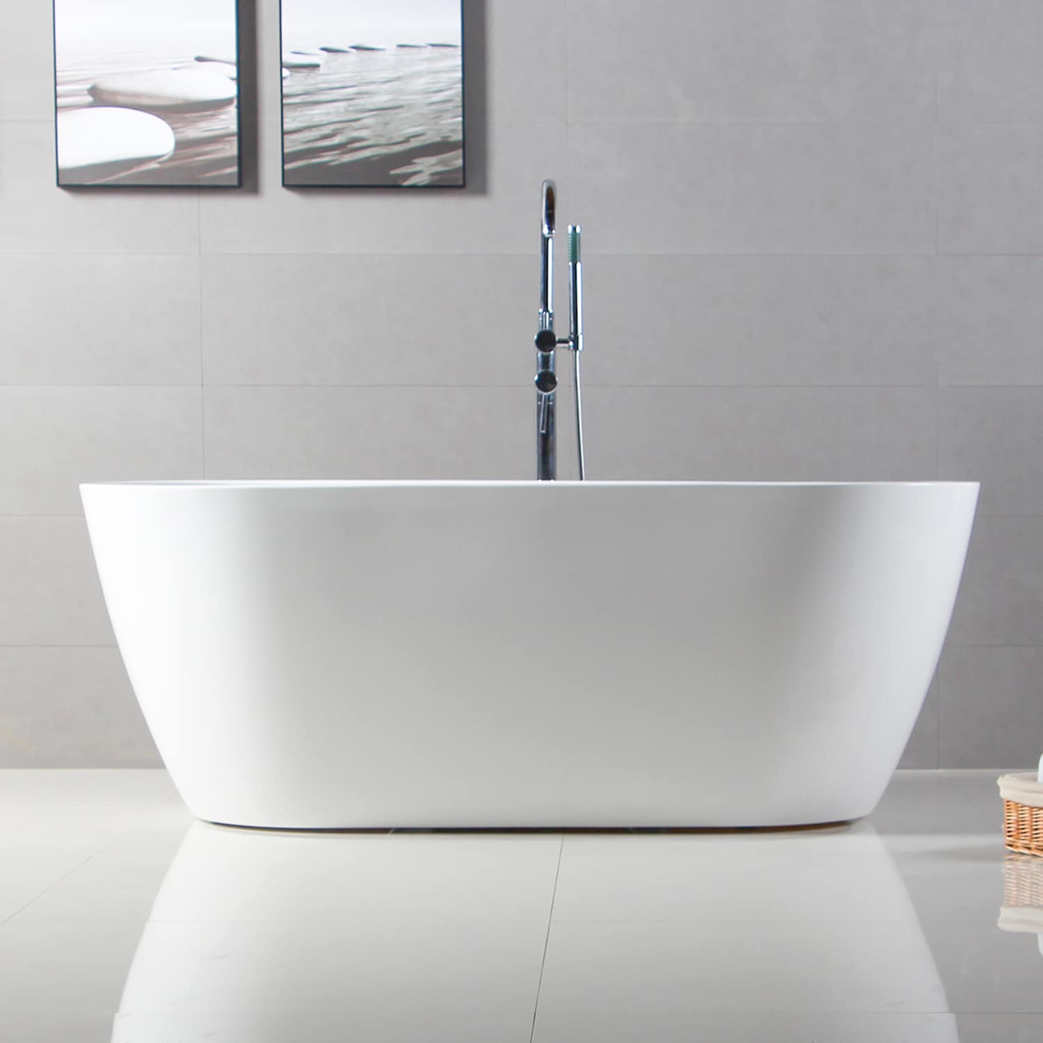 Bali 59" Glossy White Acrylic Freestanding Bathtub with Chrome Drain