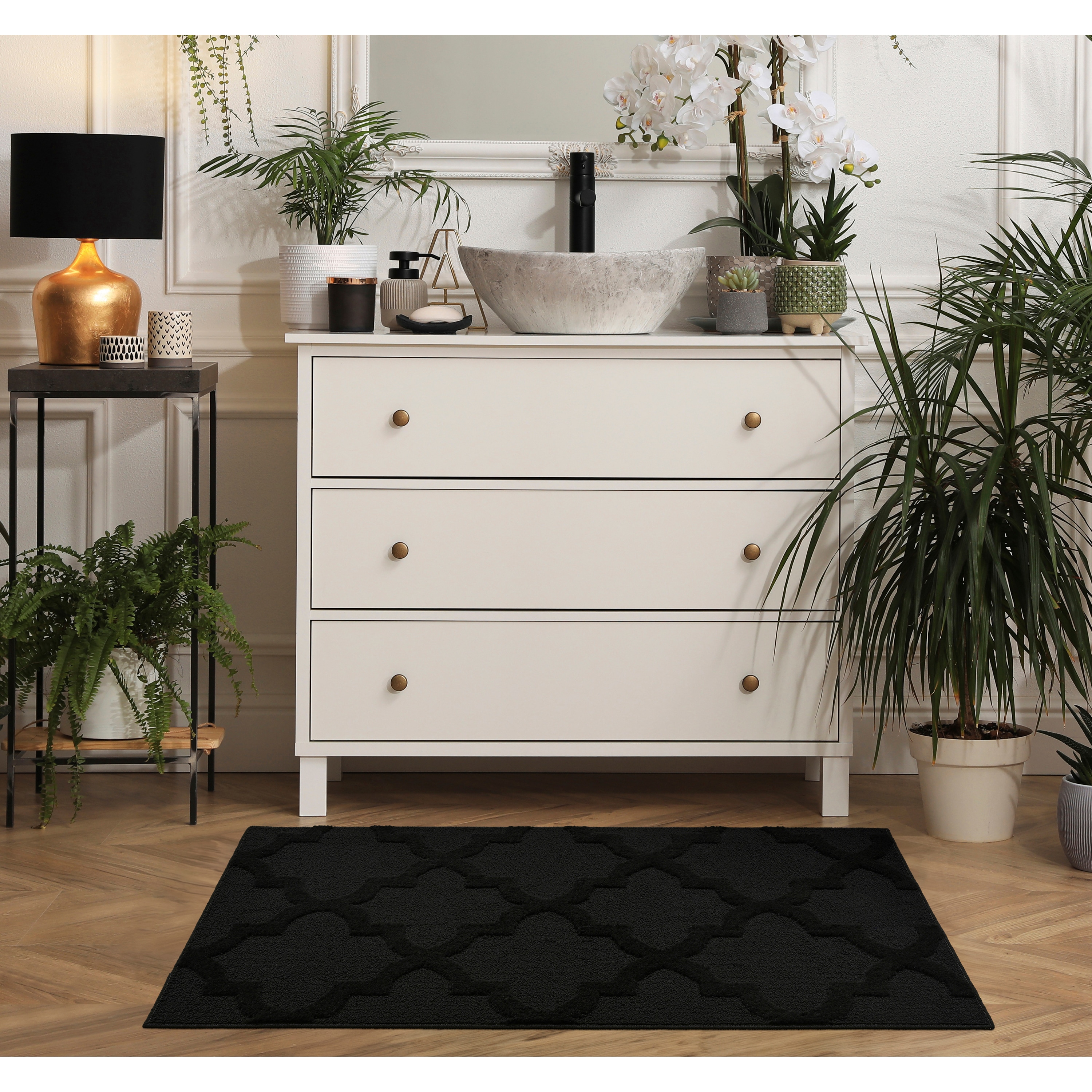 Garland Rug CL300N03606015 Quatro 3 x 5 (ft) Tufted Polypropylene Black Rectangular Indoor Geometric Farmhouse/Cottage Area rug