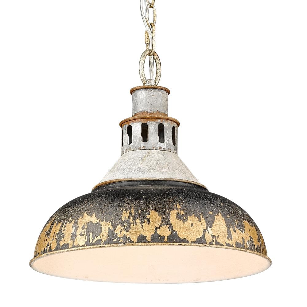 Vintage Rustic 14'' Aged Galvanized Steel Pendant with Antique Black Iron Shade