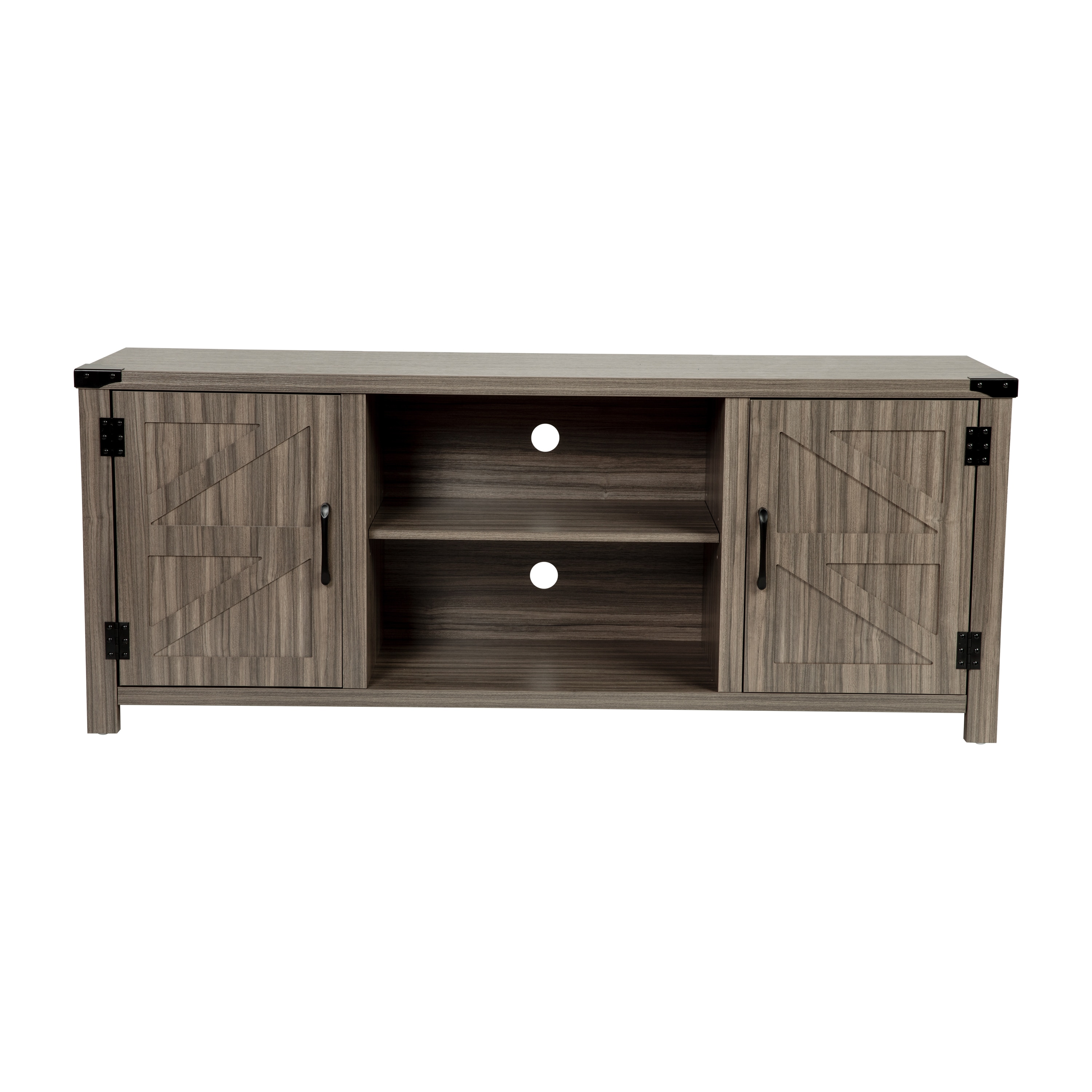 Rustic Industrial Gray Wash Oak TV Stand with Cabinet for 65" TVs
