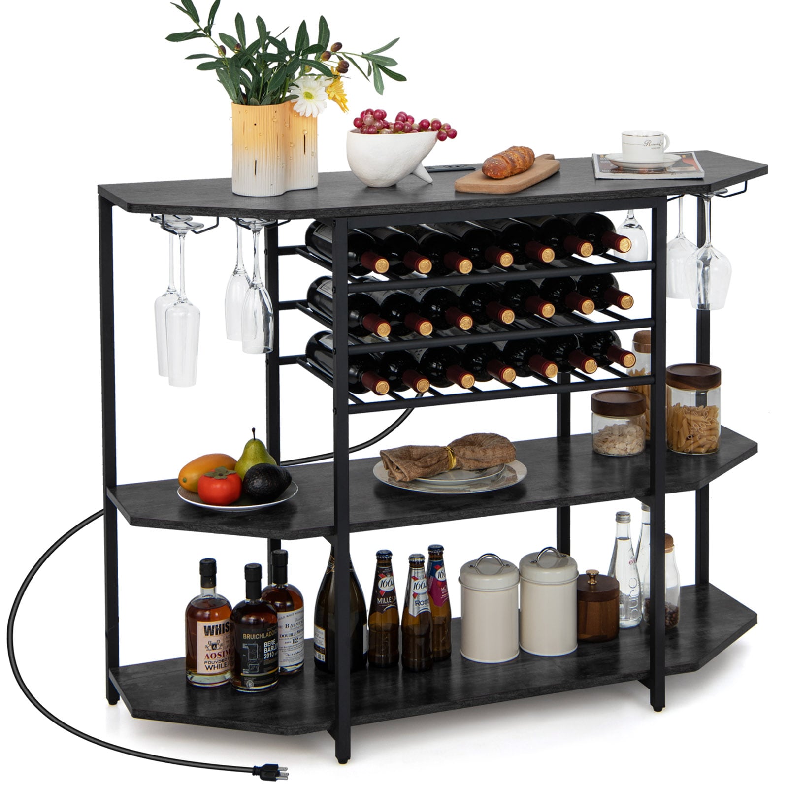 Slickblue D-CO-RG-SU14111VJ Modern Bar Cabinet - 16x36.5 Engineered Wood Brown/Gray Rectangular Rack with 21-Bottle Wine Storage for Living Room or Home Bar