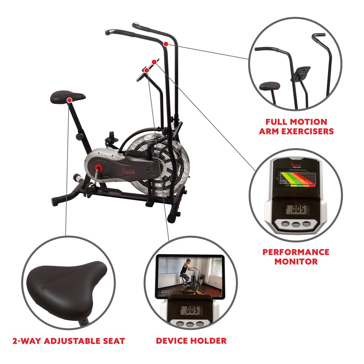 Sunny health & fitness zephyr air fan outlet exercise bike