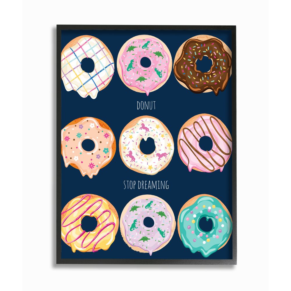 Stupell Industries AB-604-FR-24X30 Donut Stop Dreaming Motivational Dessert Pun Arrolynn Weiderhold Black Framed Wood Framed 30-Inches H x 24-Inches W Inspirational Print
