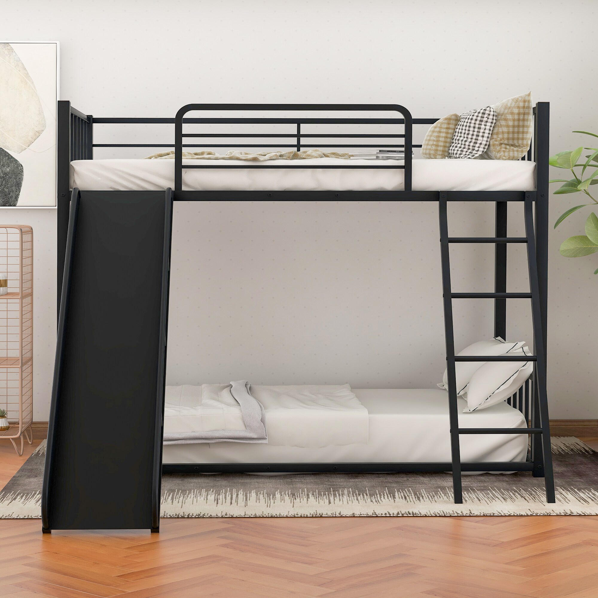 GZMR Black Twin Over Twin Metal Bunk Bed Black Twin Over Twin Bunk Bed ...