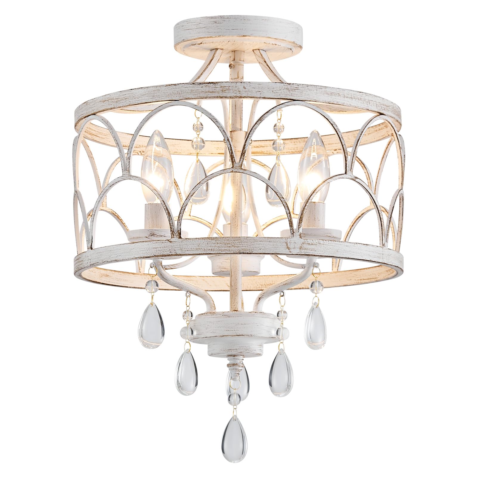 IUEST  Crystal Ceiling Light Fixture Modern Small Chandelier Semi Flush Mount Round Hallway Lighting for Bedroom Entryway Dining Room Living Room