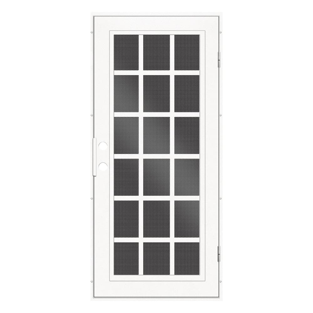 TITAN 3S2026CL1WTP9A Premium Aluminum Security Door 30-in x 80-in White Aluminum Surface mount Left-hand outswing Security Door with Black Screen and Double bore