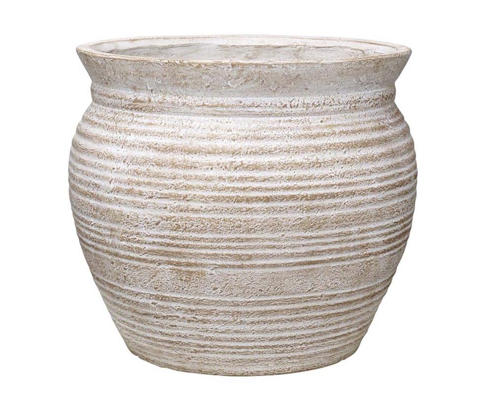 allen + roth CMX-089346 Extra Large (65+-Quart) 20-in W x 17-in H White Wash Terracotta Mixed/Composite Planter with Drainage Holes