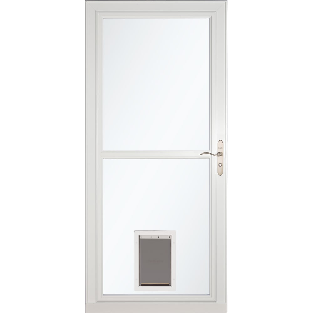 Tradewinds Selection Pet Door 32-in x 81-in White Full-view Retractable Screen Aluminum Storm Door with Brushed Nickel Handle | - LARSON 1467903117