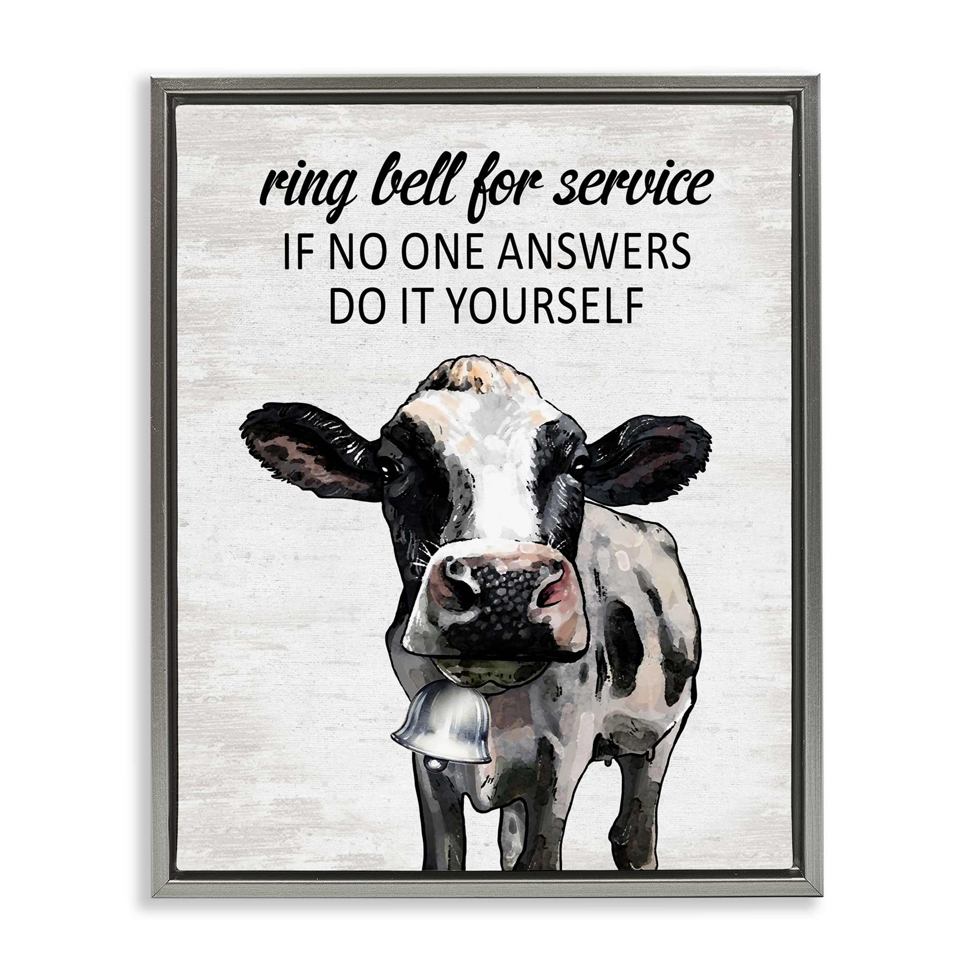 Stupell Industries BS-877-FFL-16X20 Laundry Service Cow Gray Framed Floater Canvas Wall Art By Lettered and Lined 17 x 21