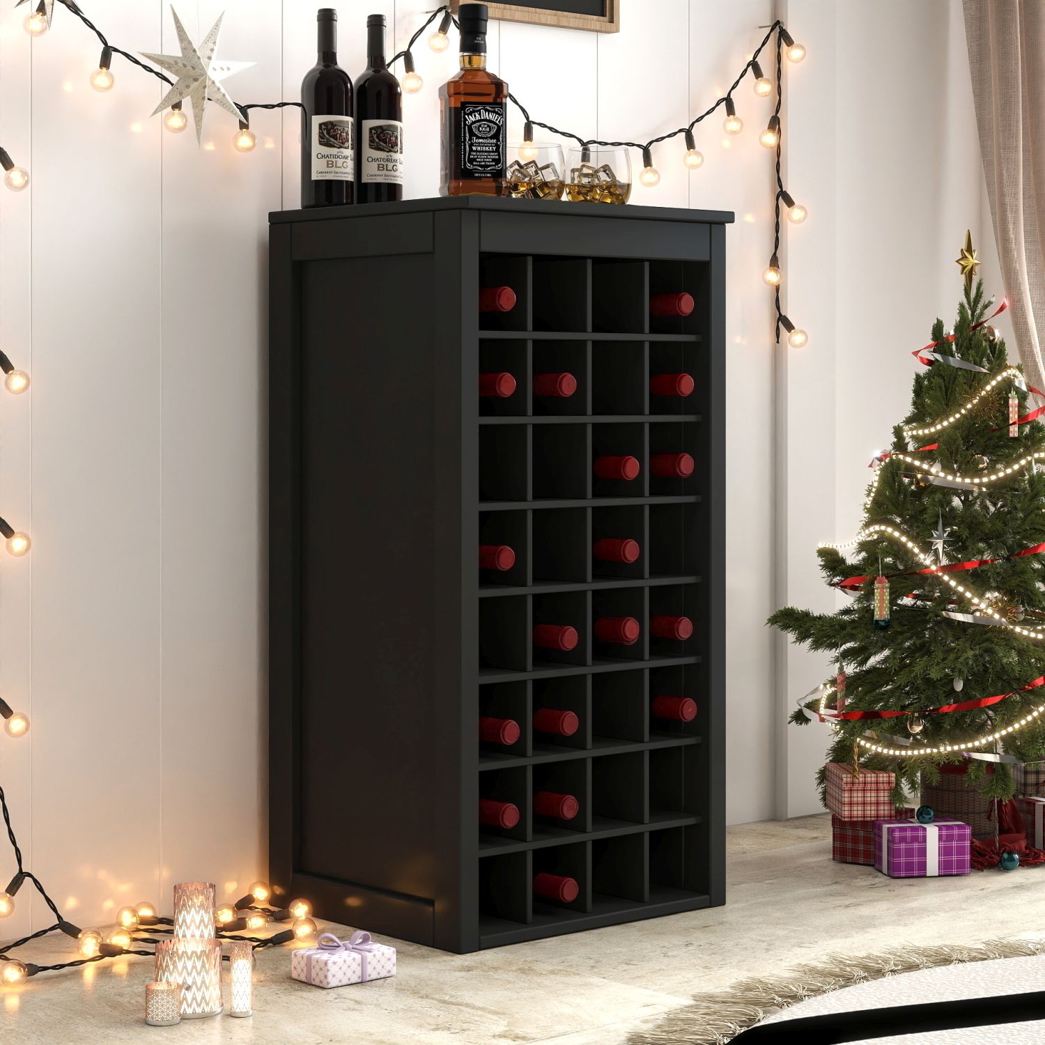 Blisstyle Promir 17.8-in x 35.43-in Black Oval Bar cabinet