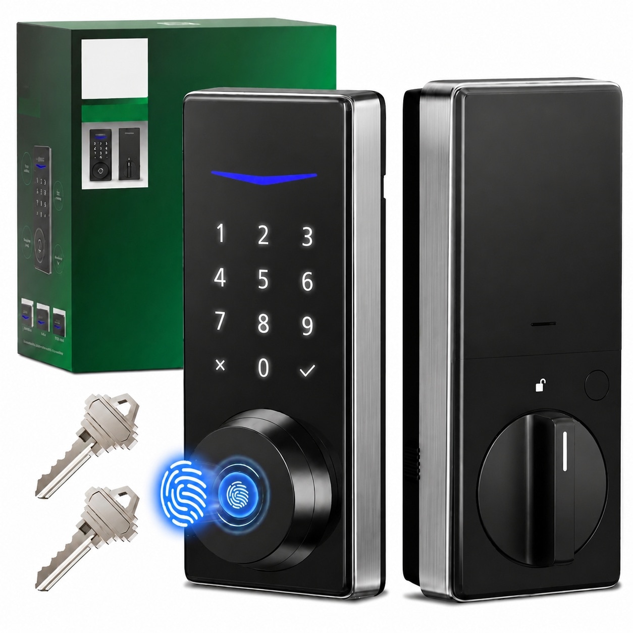 Phyfalip  Fingerprint Electronic Door Lock Keyless Entry Touchscreen Keypad Auto Lock One Touch Locking One Time Code Satin Nickel Fits Most Doors