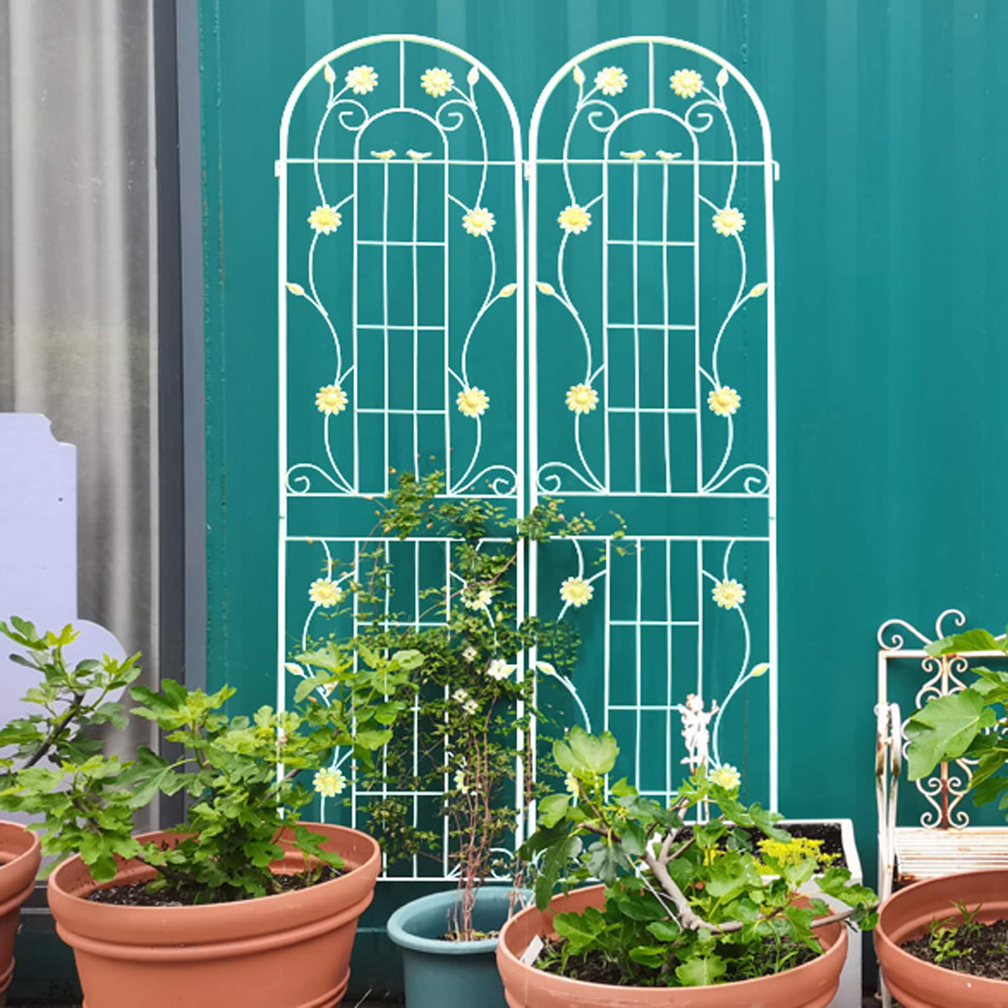 Kahomvis GDLIFE-QPT2-968 Garden Trellis 20-Inches W x 86.7-Inches H Cream White Iron Garden Trellis For Climbing Plants For Cucumbers For Roses For Tomatoes