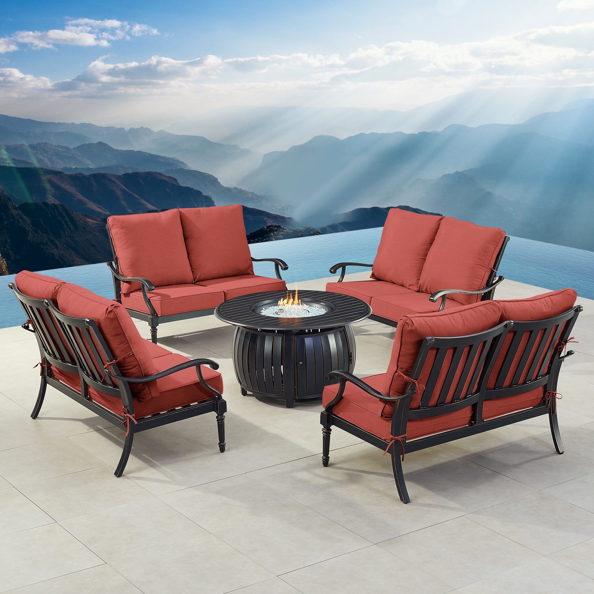 Oakland Living SHAO4LSITALYRDCUIBA 23-Piece Patio Conversation Set with Red Cushions
