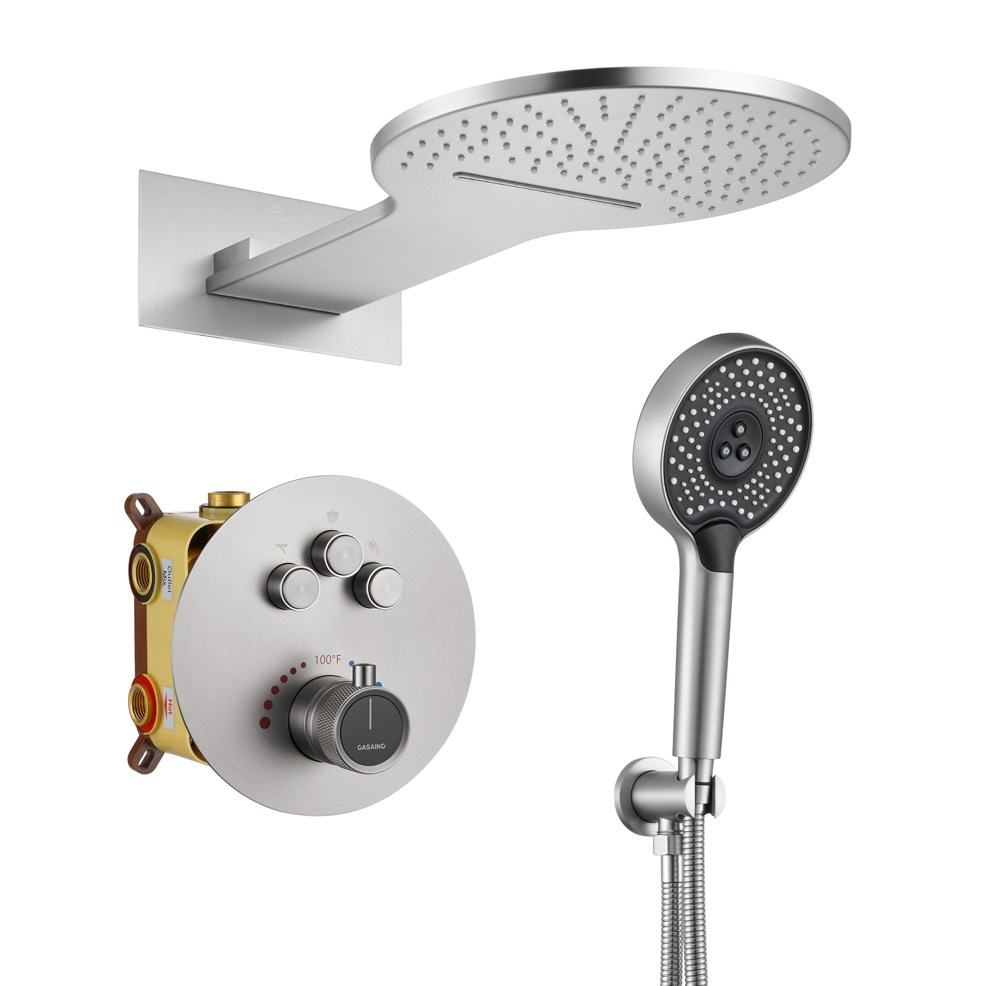 CASAINC TC01-VB Brushed Nickel 22-Inches Waterfall Built-In Shower Faucet System with 3-way Diverter ( Thermostatic Valve Included )