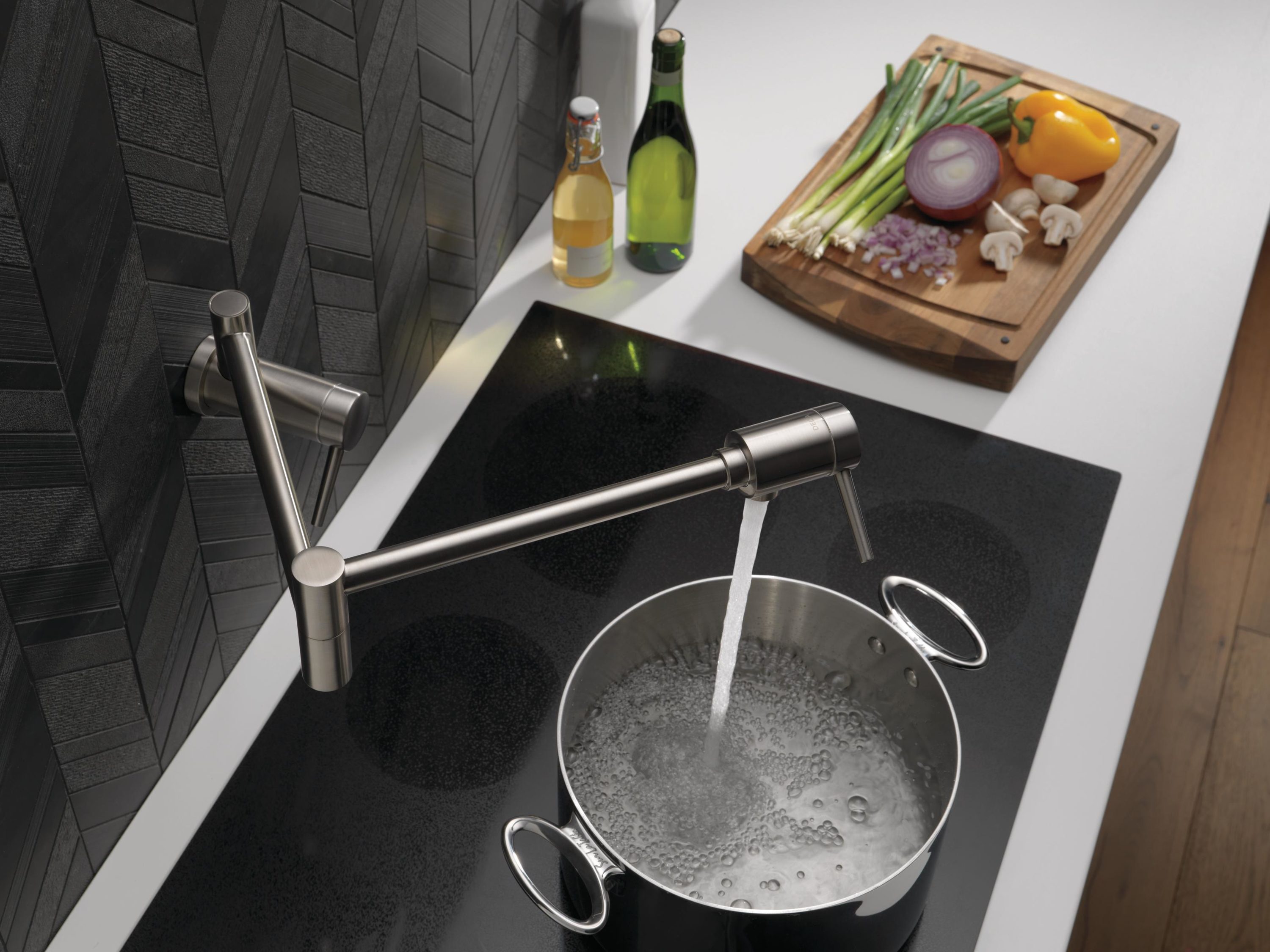 Delta Stainless Double Handle Wall-mount Pot Filler Kitchen Faucet