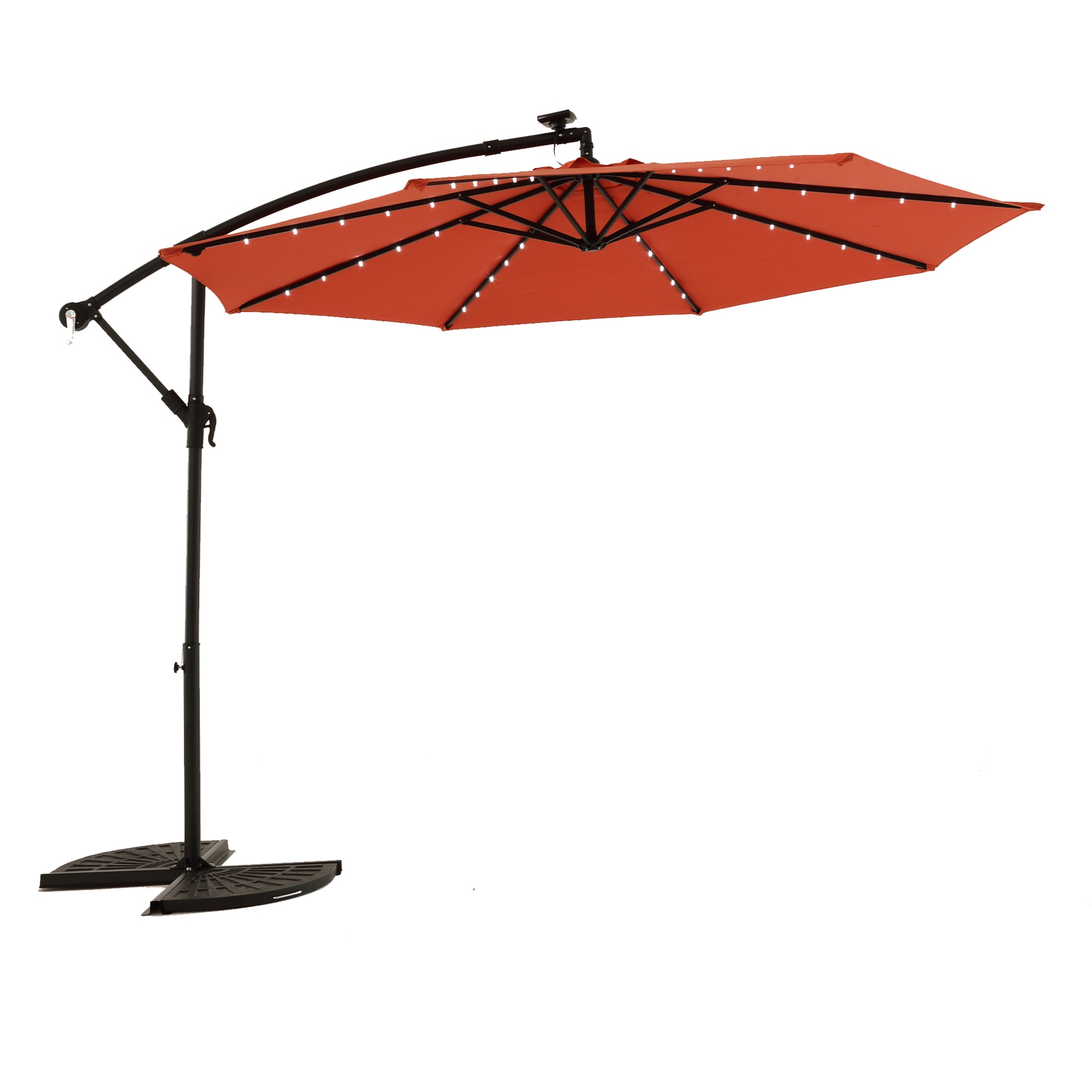 Damerin Z-PU12 9.7-ft Steel Orange Crank Market Patio Umbrella with Lights with Base