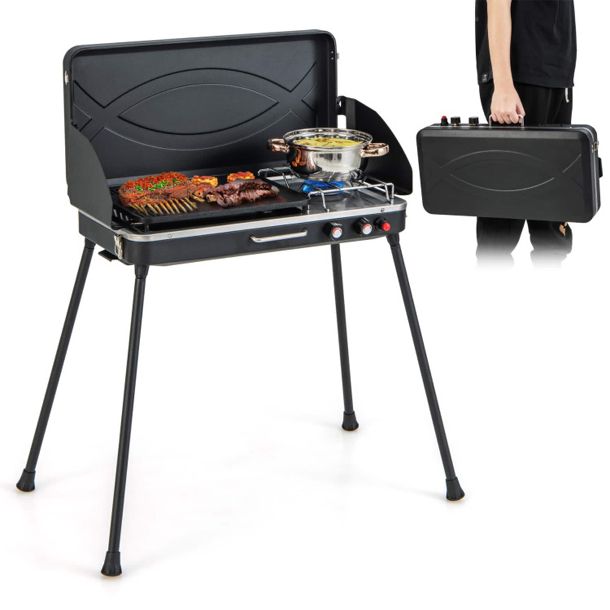 Black Portable Propane Gas Grill with Detachable Legs