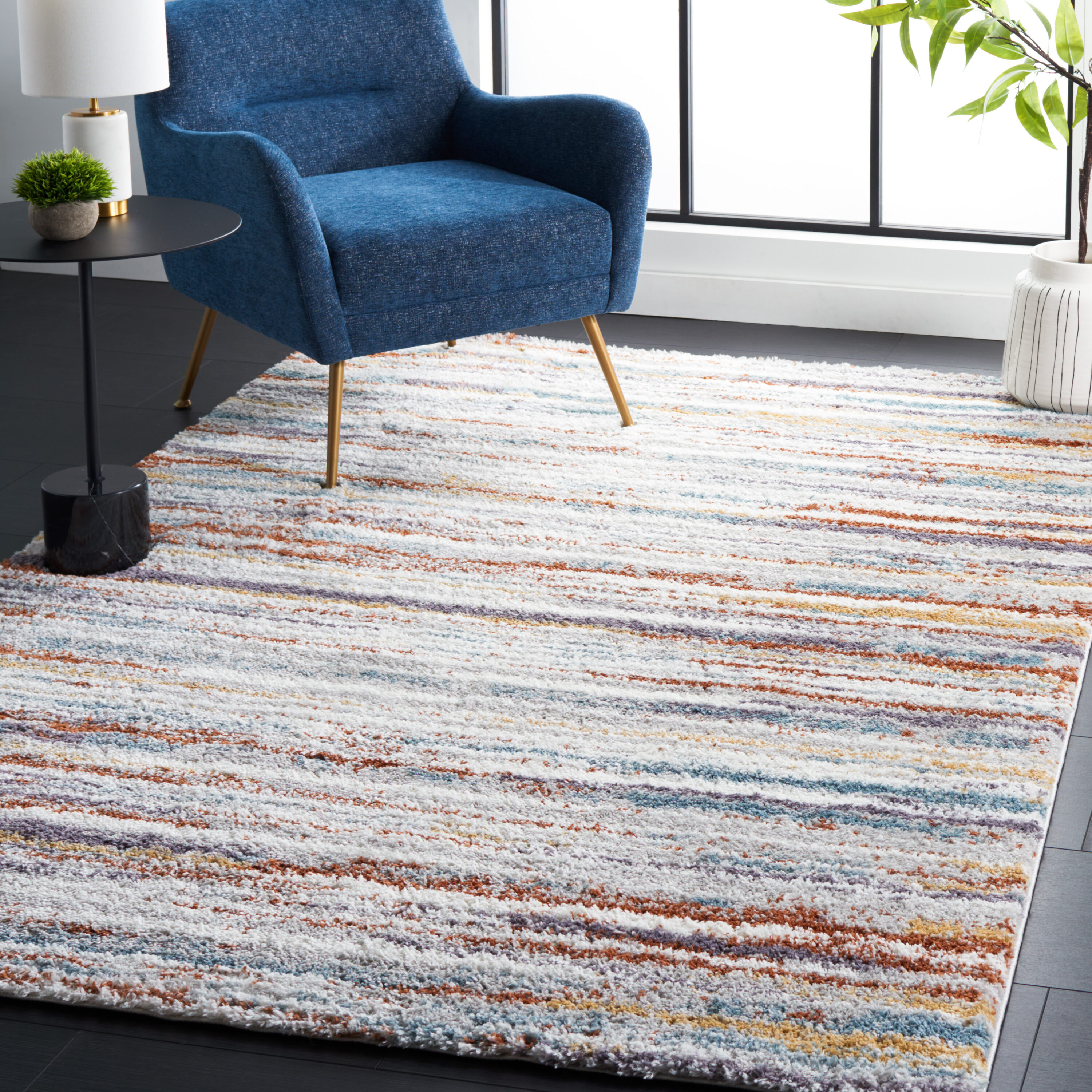 Berber Shag 565A Blue Rust/Ivory 4ft-5in x 6ft-5in Small Rectangle Rug