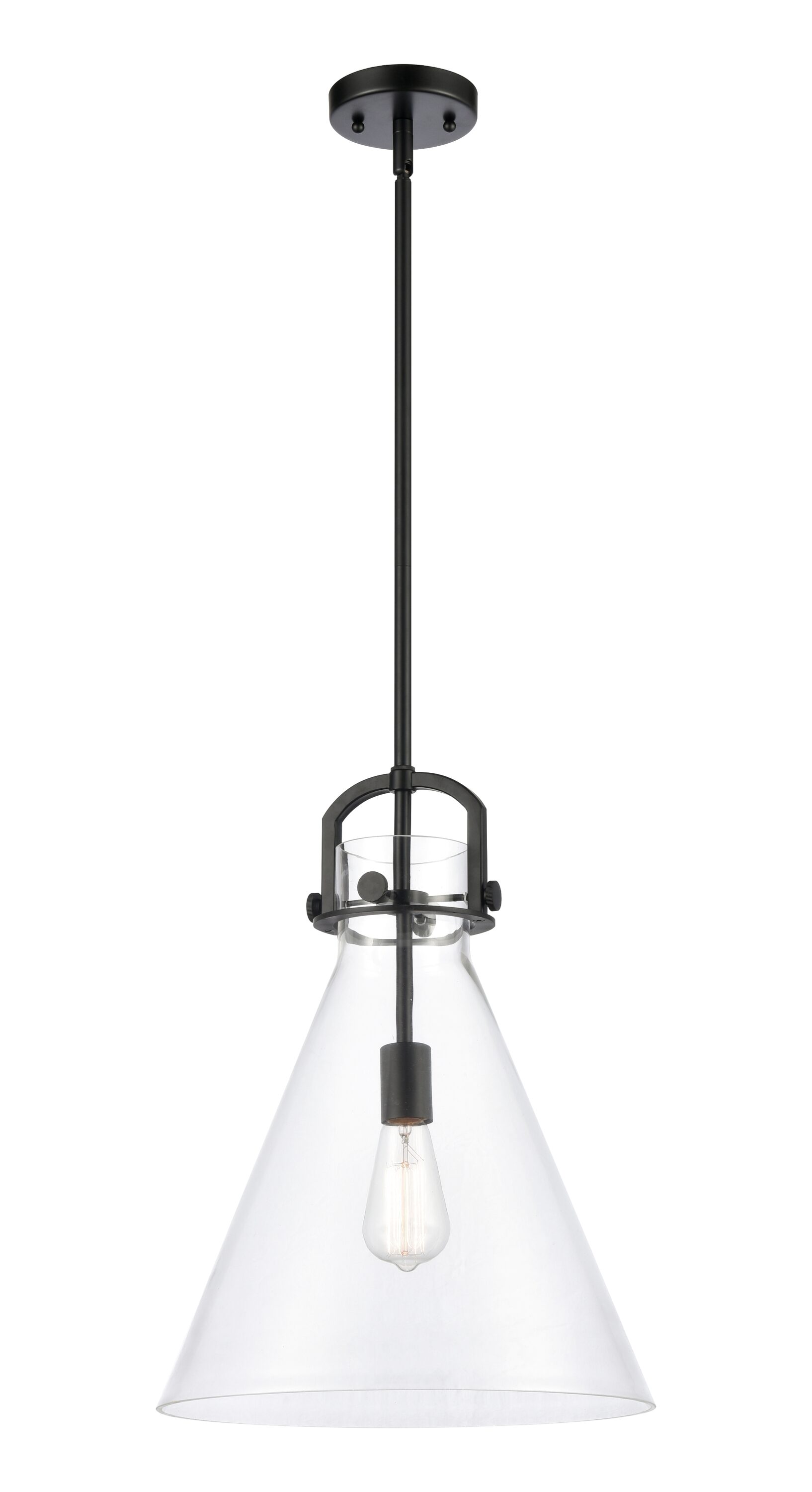 Innovations Lighting 410-1SL-BK-G411-14CL Newton Cone Matte Black Industrial Clear glass Cone Medium Hanging Pendant light