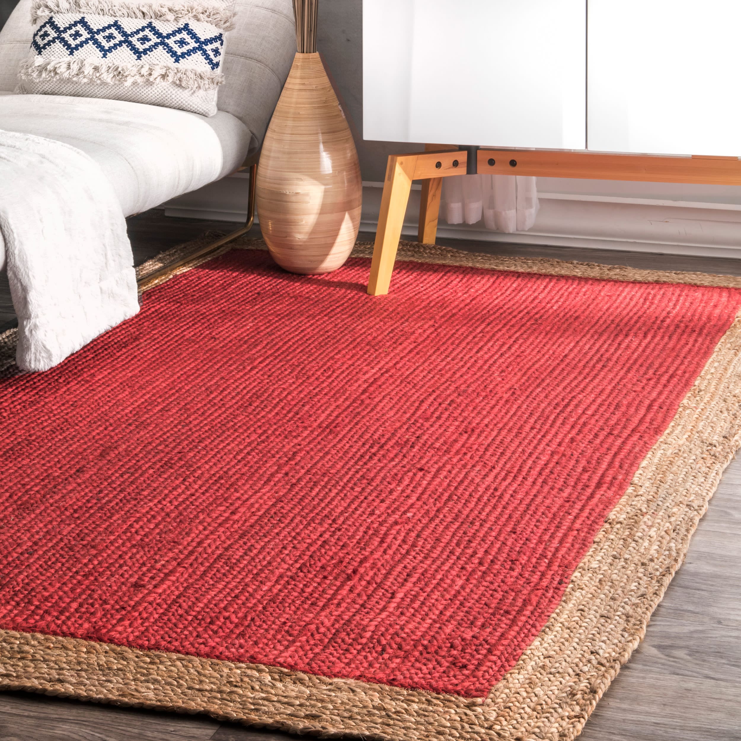 nuLOOM TAJT09C-406 Natura 4 x 6 (ft) Loomed Jute Red Rectangular Indoor Border Farmhouse/Cottage Area rug