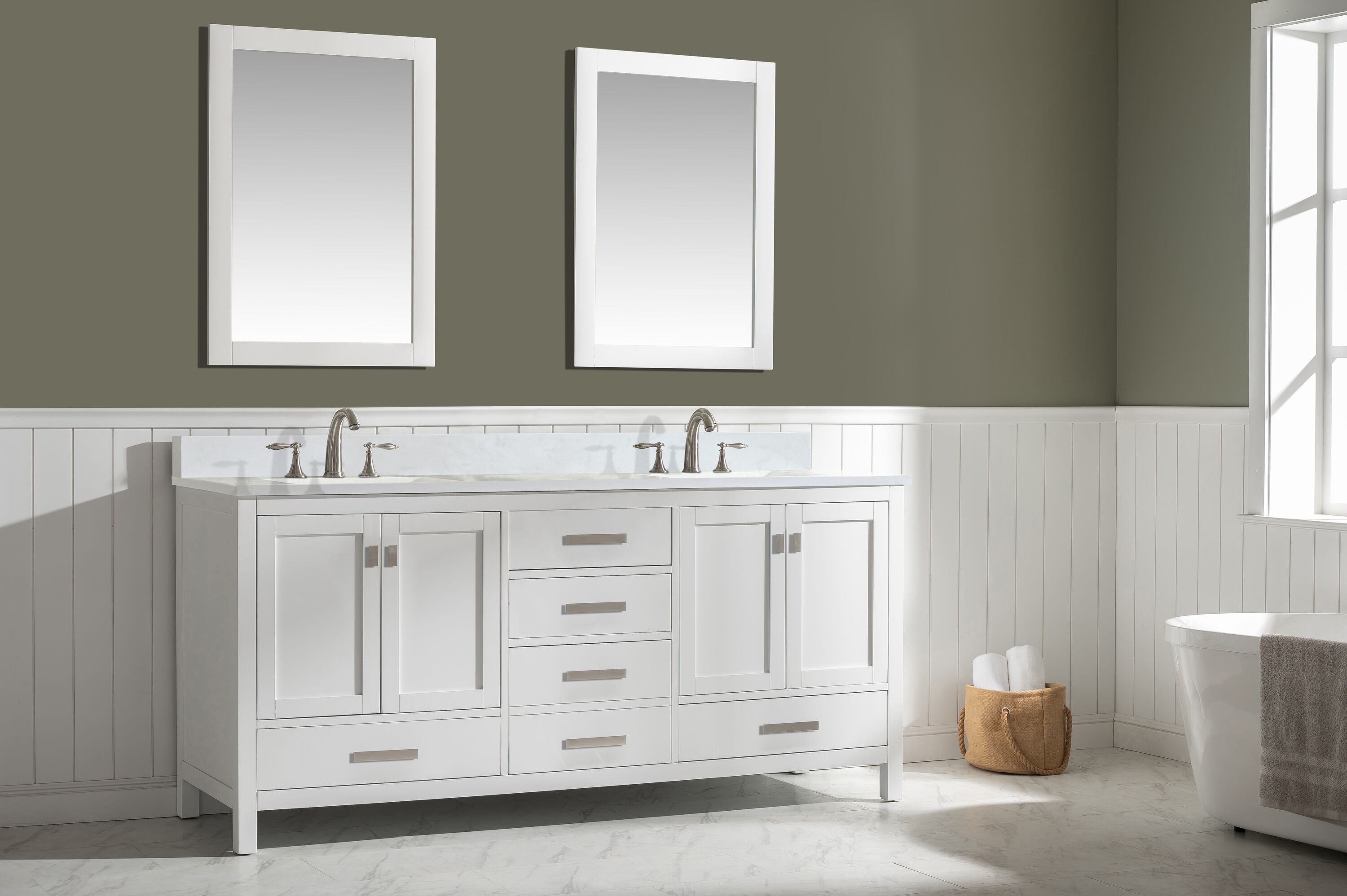 Design Element Valentino 72-in White Undermount Double Sink Bathroom ...