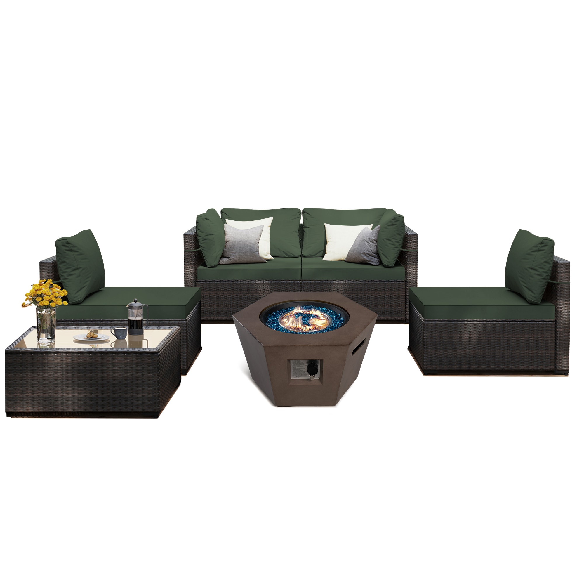 UPHA TBSF-AB28MSK-TUGREEN 6 -Piece Wicker Patio Conversation Set with Green Cushions