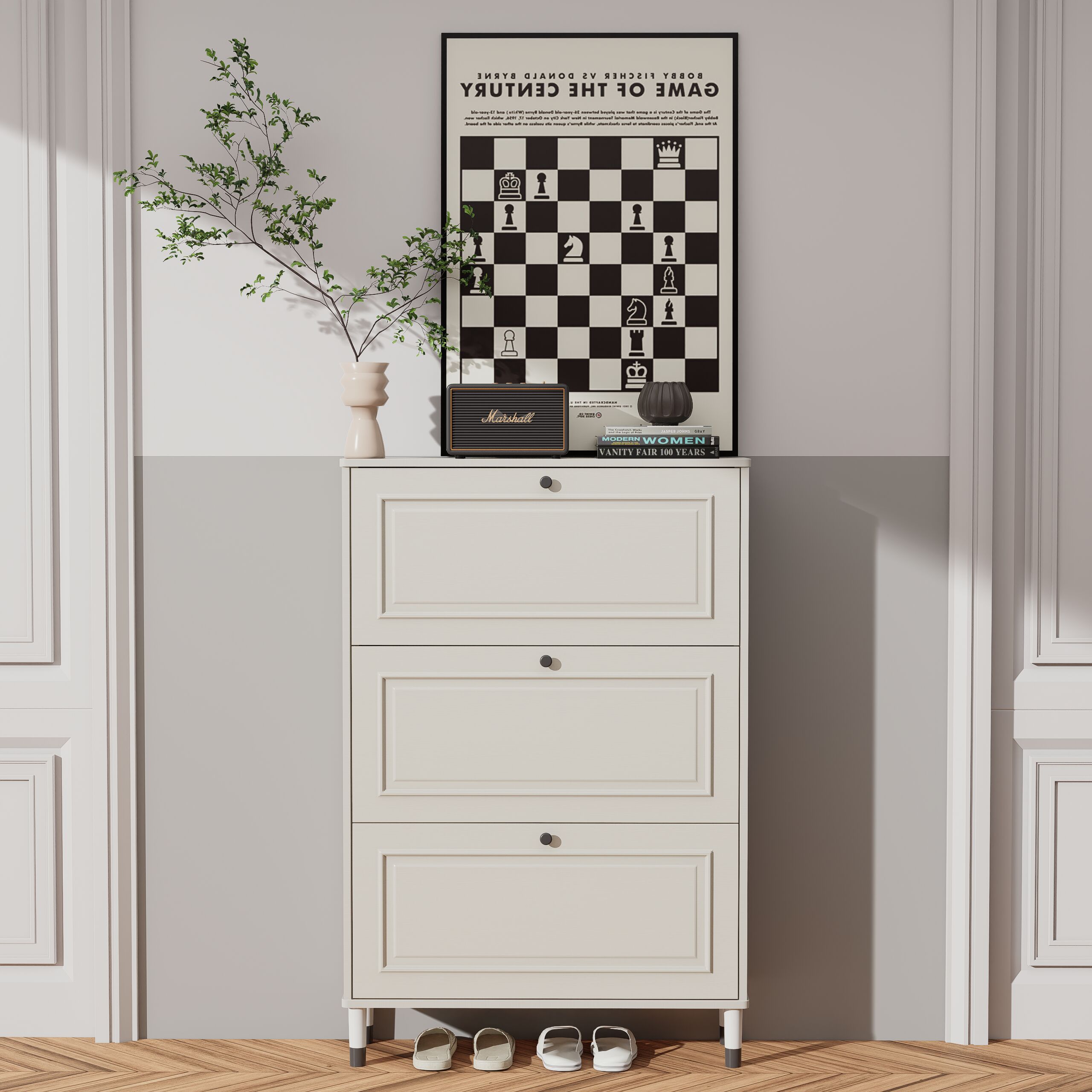 Lycvki SC-18 47.24-in H 3 Tier 20 pair Ancient White Steel Shoe cabinet