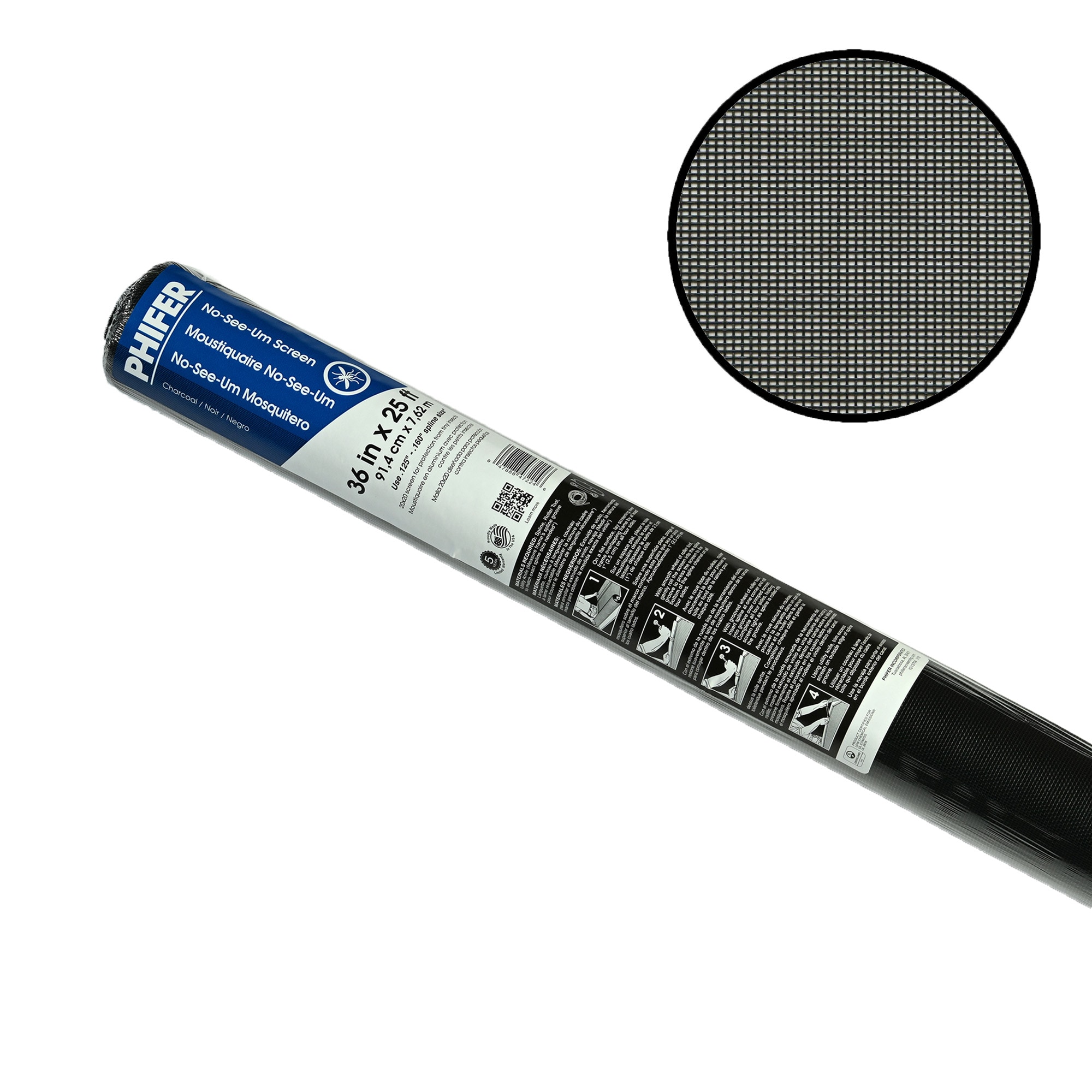 Phifer 3008440 No-See-Um 36-in x 25-ft Charcoal Fiberglass Screen mesh