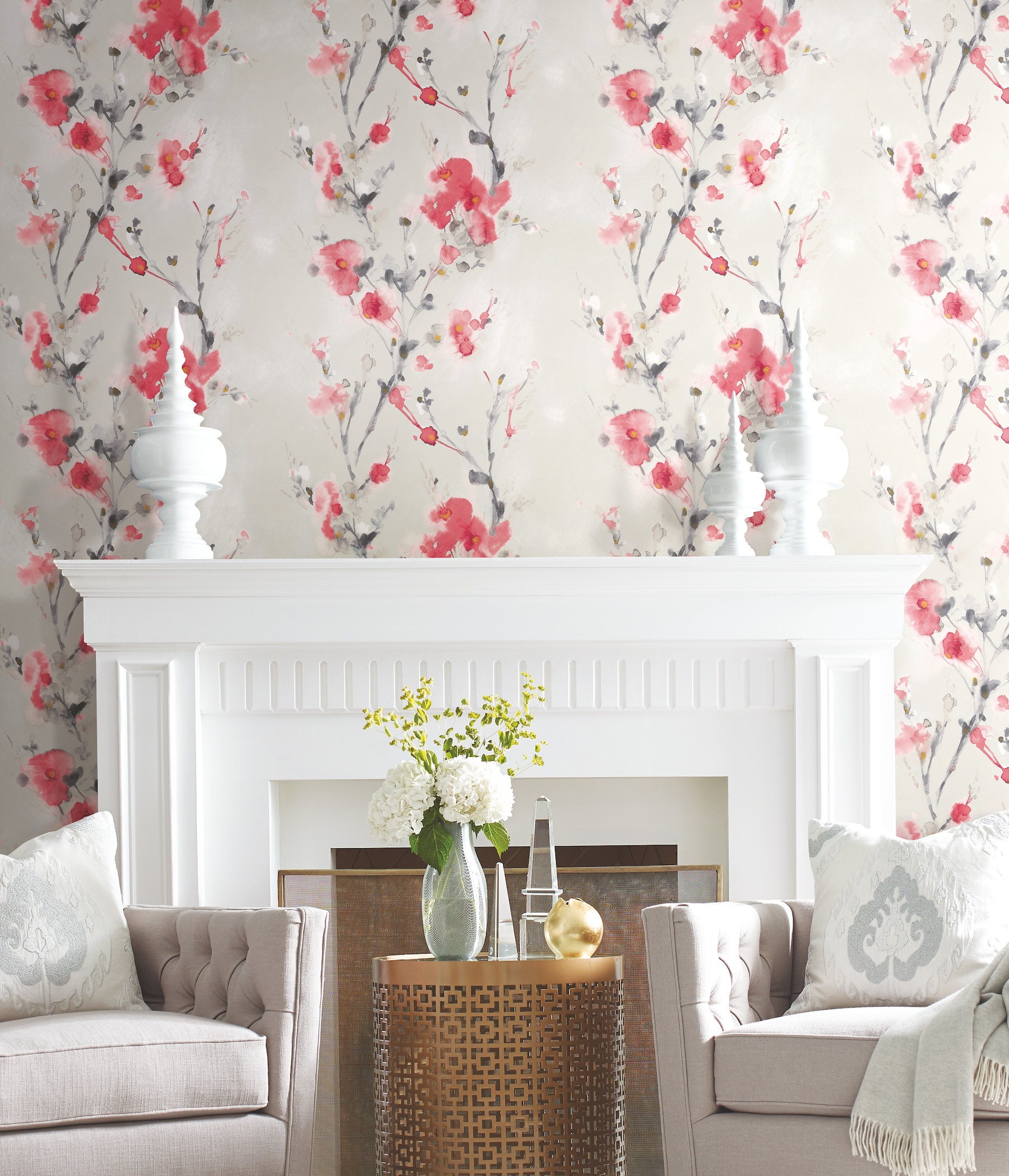 York Wallcoverings Candice Olson Breathless 56 4 Sq Ft Red Paper Floral   61265329 