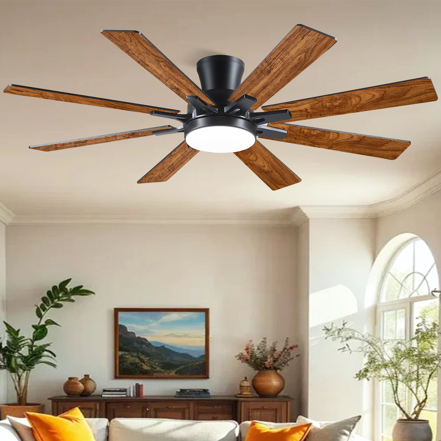 Gleam Flare 52 Inches Low Profile Brown Ceiling Fan with LED Integrated Dual Color Blades Remtoe and APP Control for Bedroom Living Room Patio