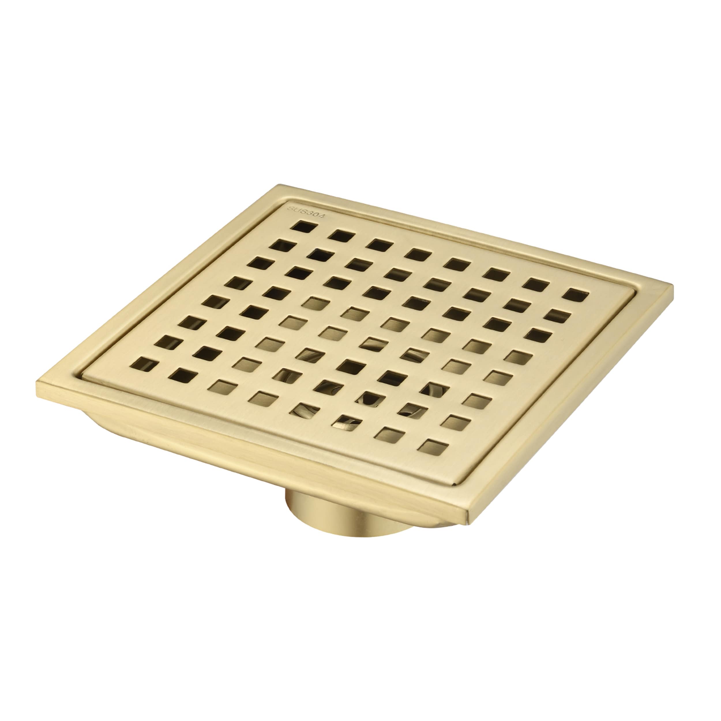Utopia 4niture HAW92870413 Gold Stainless Steel Square Floor Drain 6-in x 6-in - Double Filter Design - Mesh Cover - Grid Pattern - Embedded - Seamless Appearance