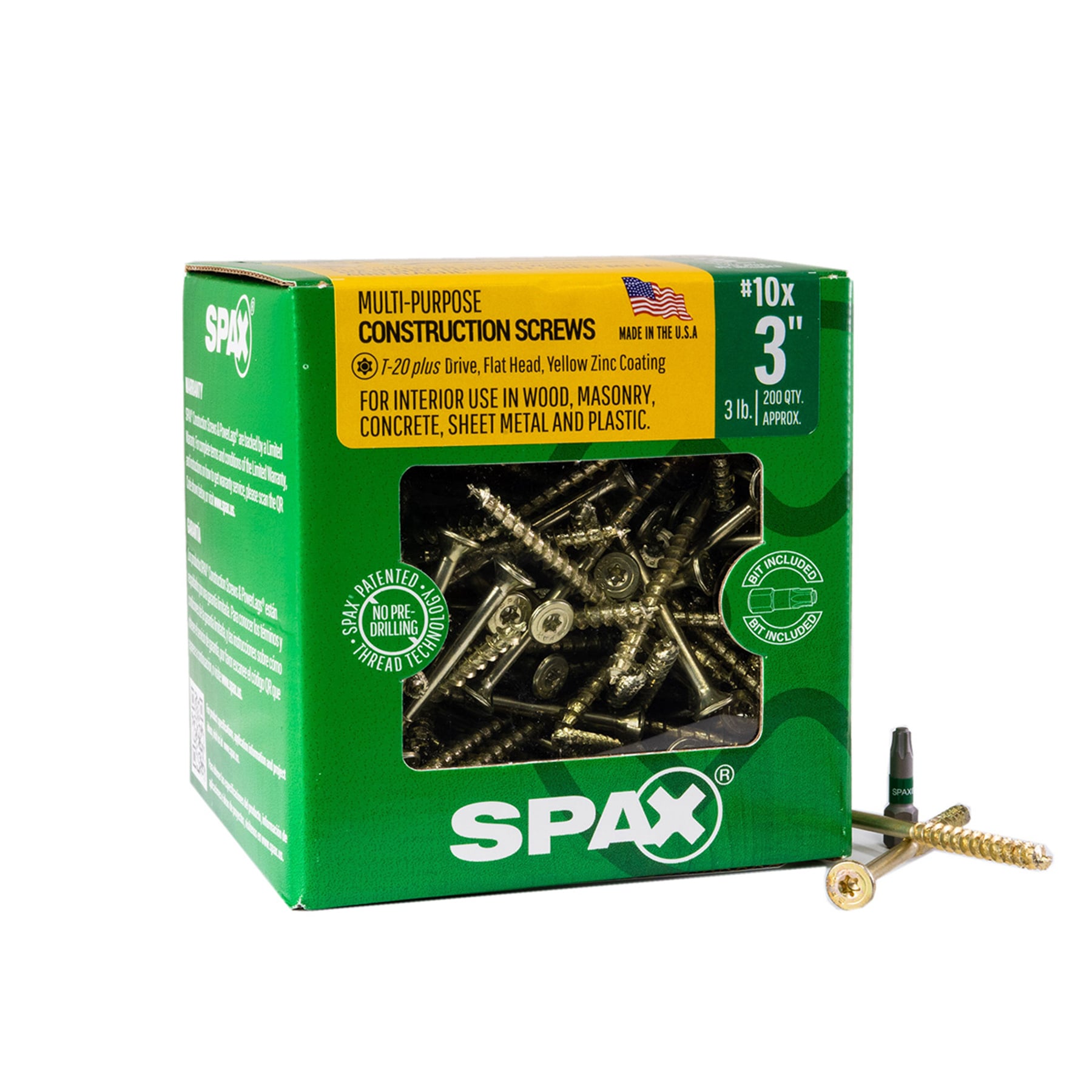 SPAX 41910205007545 Construction Framing Countersunk Flush Finish #10 x 3-in Yellow zinc Interior Wood screws ( 200 -Per Box )