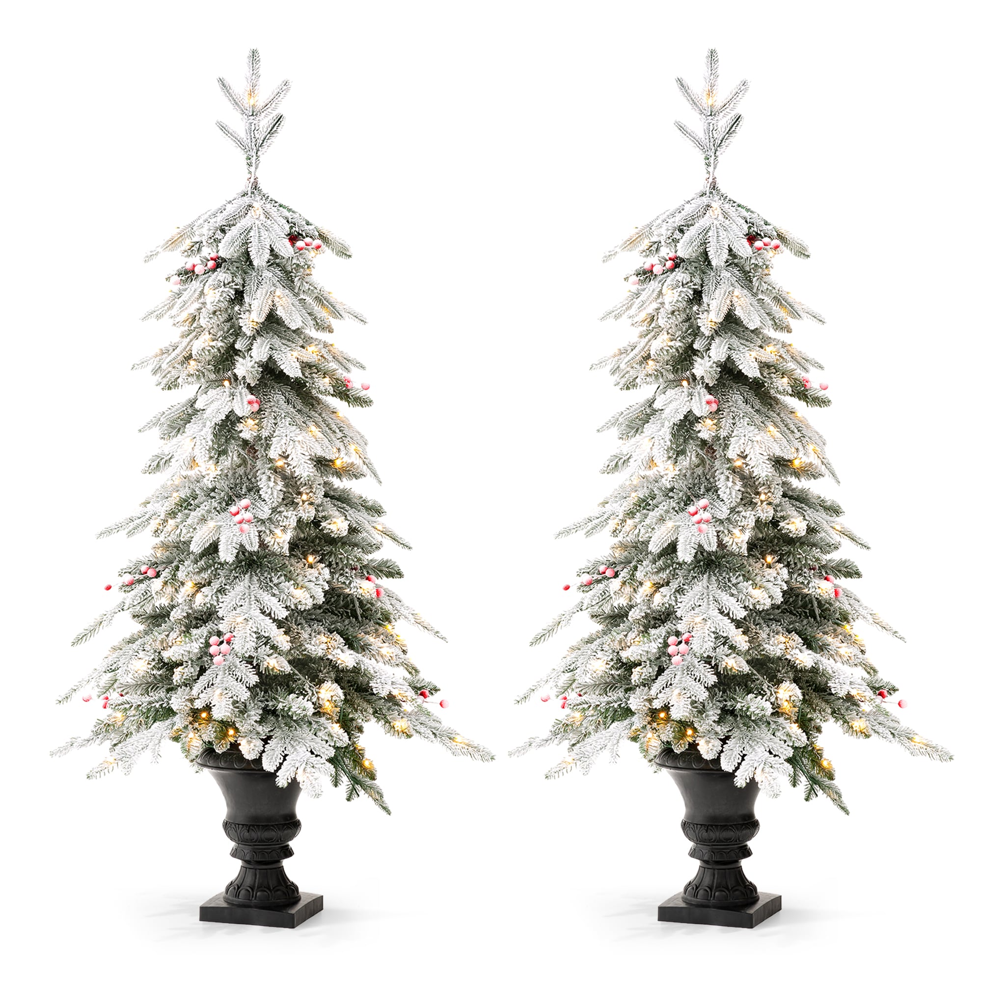 Glitzhome 2030800019 5-ft Pre-lit Flocked Artificial Christmas Tree with White LED Lights
