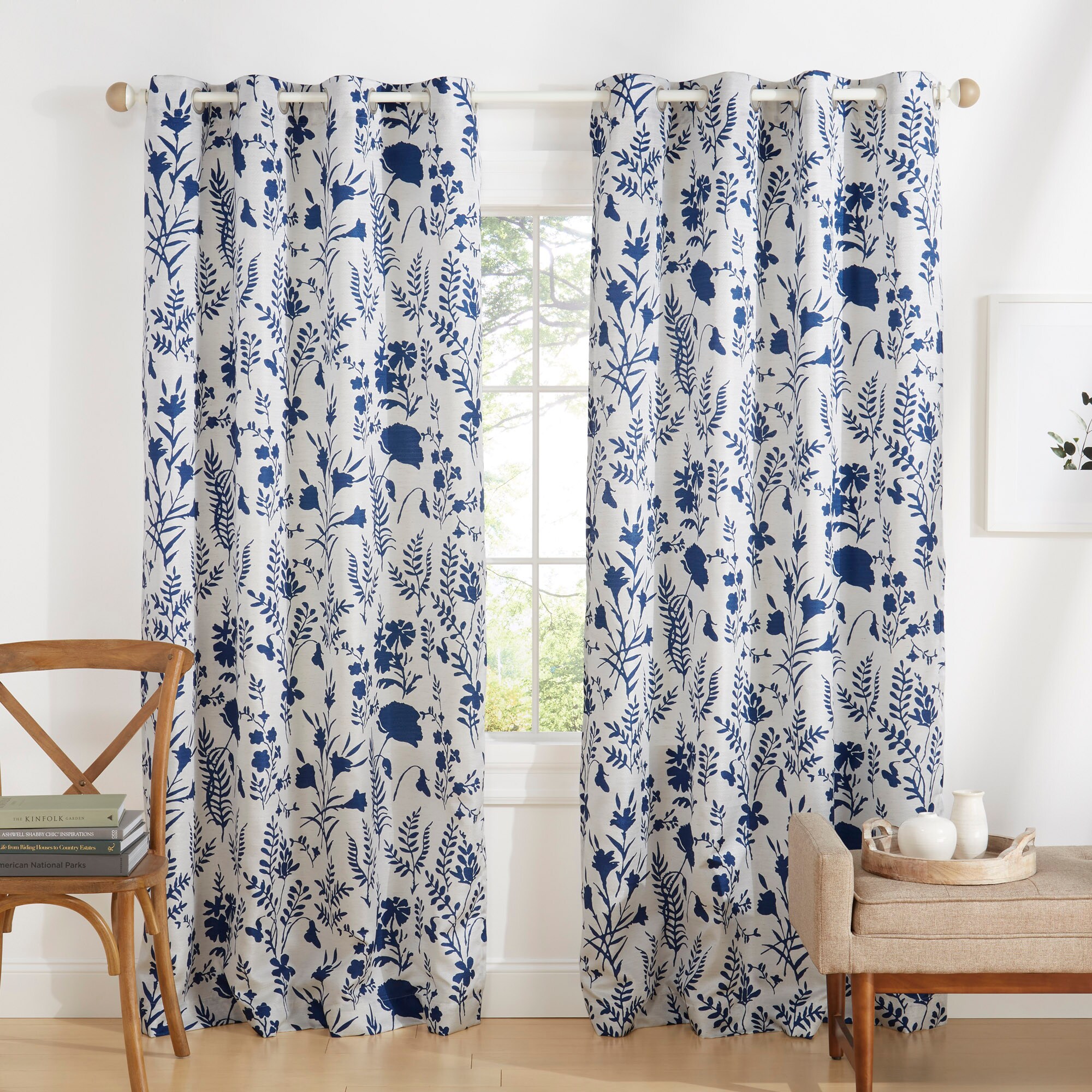Exclusive Home YA014974DSEHC1 A426 84-Inches Indigo Floral Light filtering Grommet Curtain panel pair