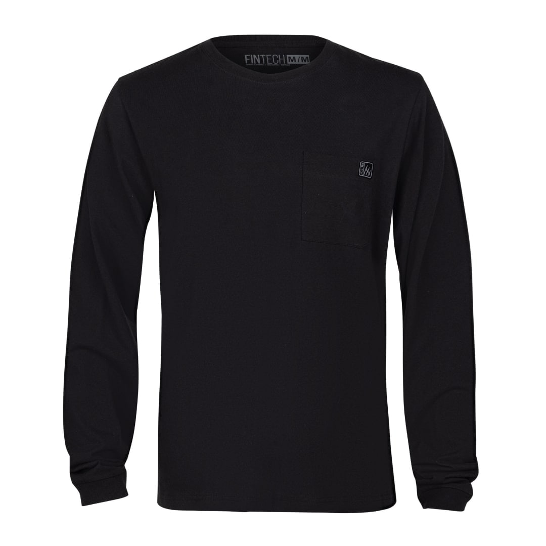 FINTECH FMLGTHDL05-001-XL Men's Black Knit Long Sleeve Graphic T-shirt (X-large)