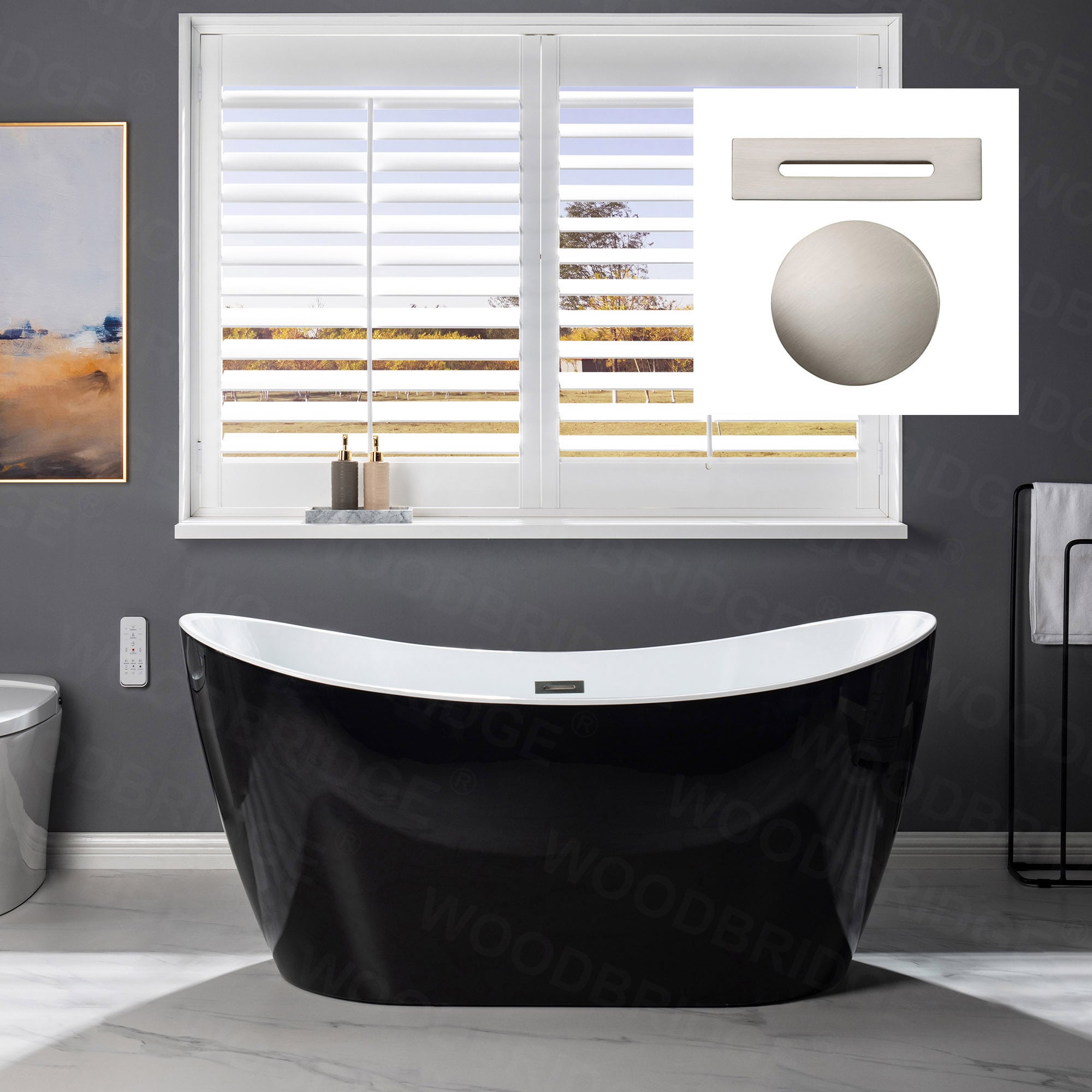 Woodbridge Union 28.75-in x 59-in Black with Brushed Nickel Trim Acrylic Oval Freestanding Soaking Bathtub with Drain (Center Drain) Stainless Steel -  LB231