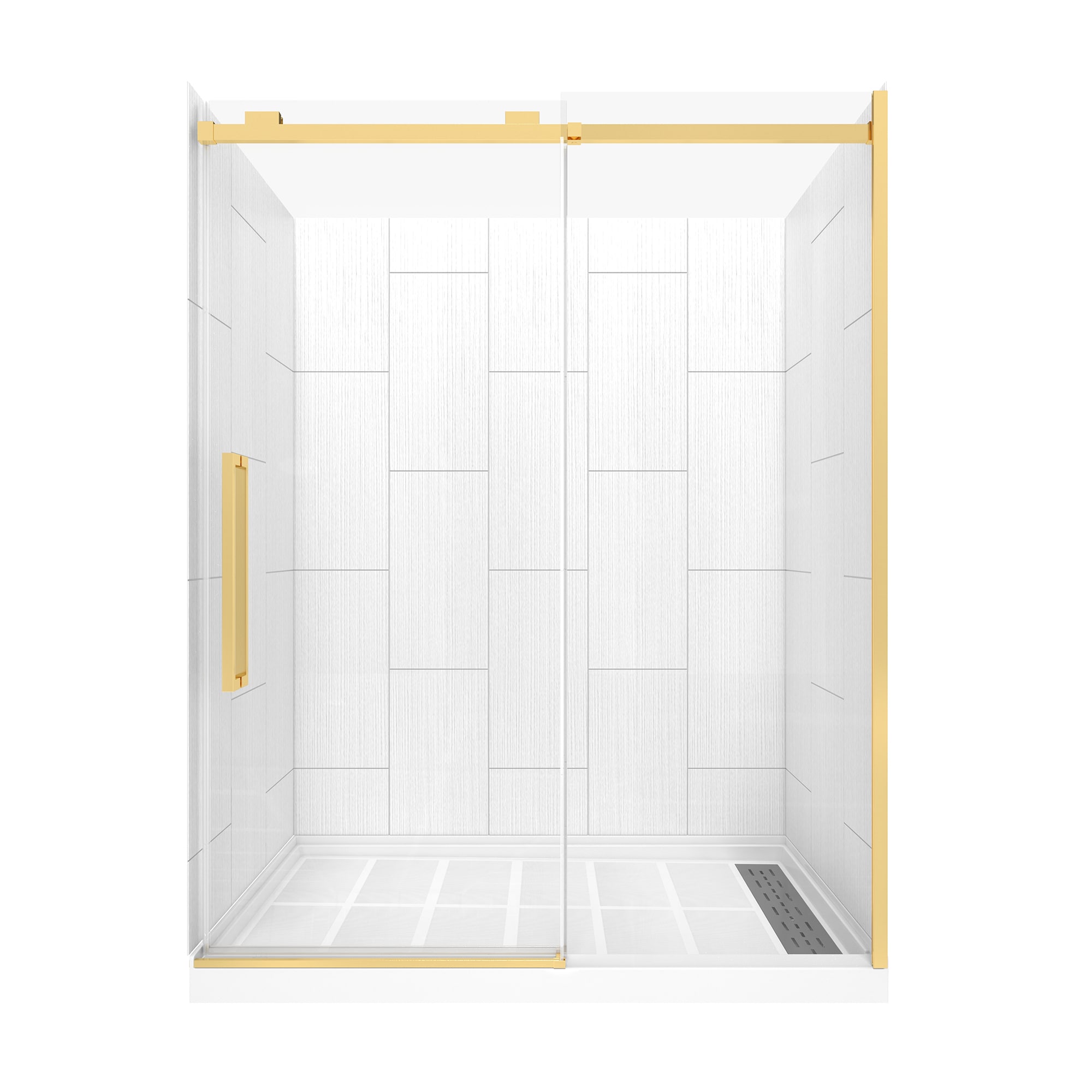 CASAINC CABR1301BG16R25 3 -Piece 36-in W x 60-in L x 80-in H Rectangle One-piece shower kit ( Base, Wall, Door Drain and Brushed nickel