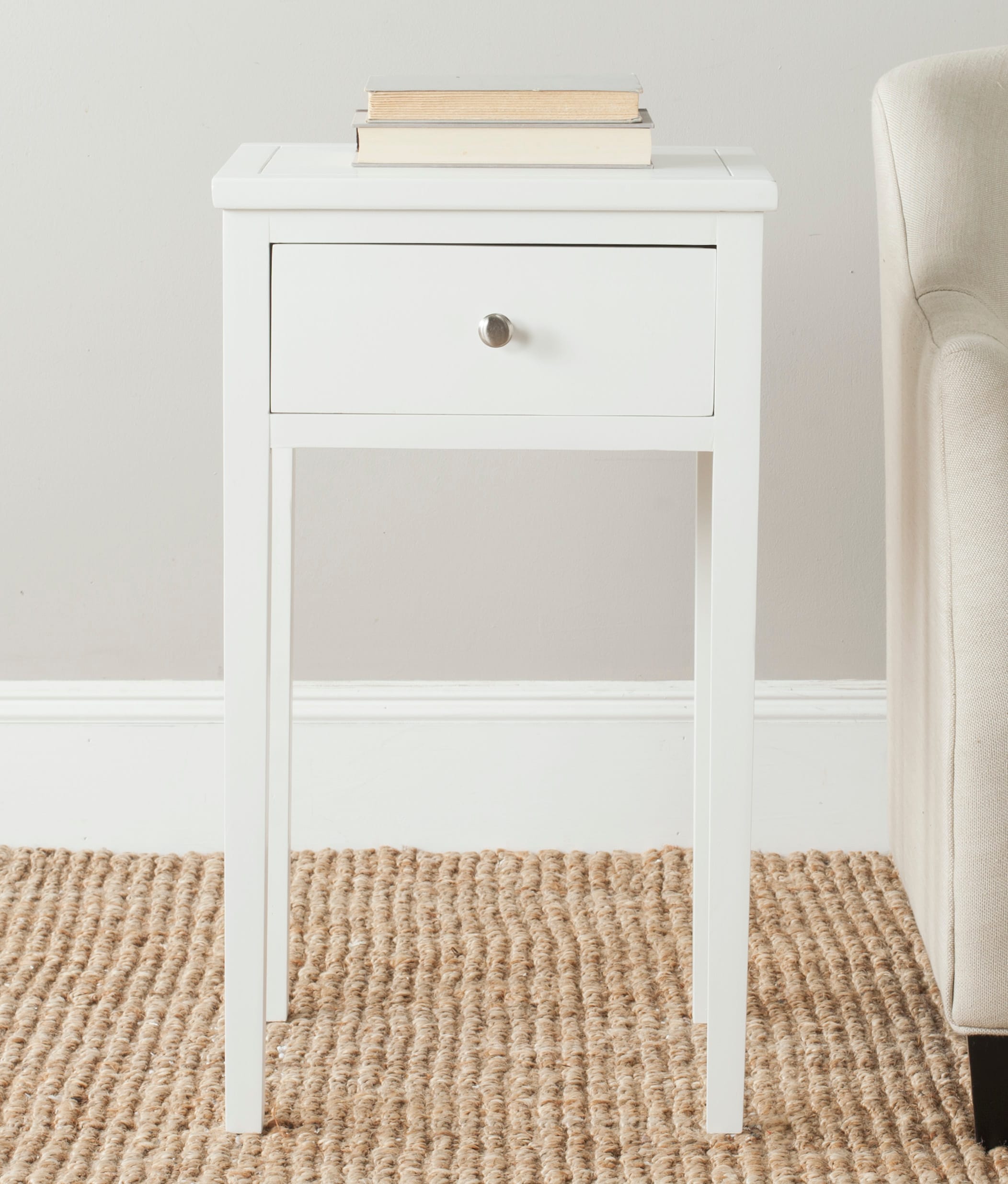 White Poplar Wood Nightstand with Storage Drawer