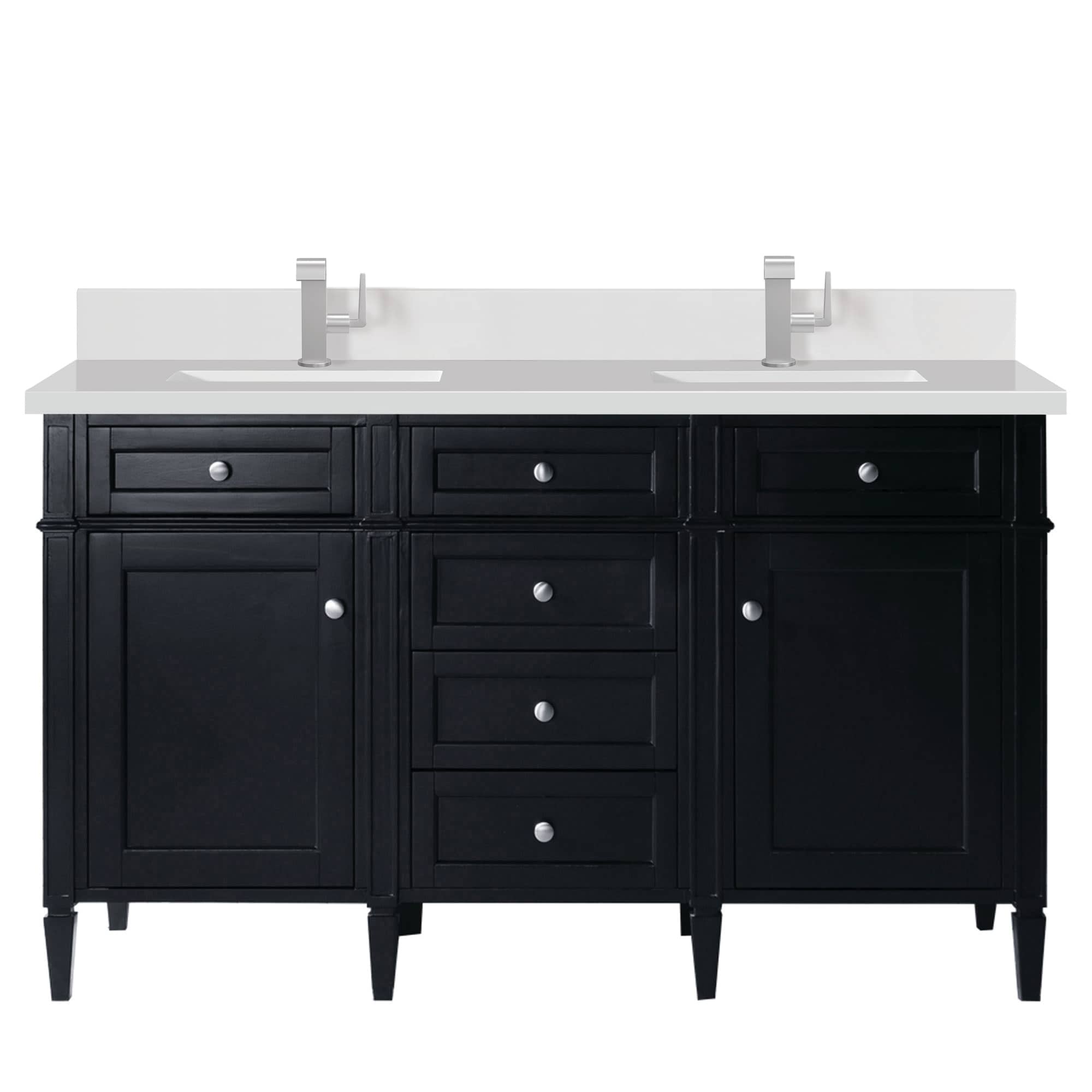 James Martin Vanities 650-V60D-BKO-1WZ Brittany 60-in Black Onyx Undermount Double Sink Bathroom Vanity with White Zeus Quartz Top