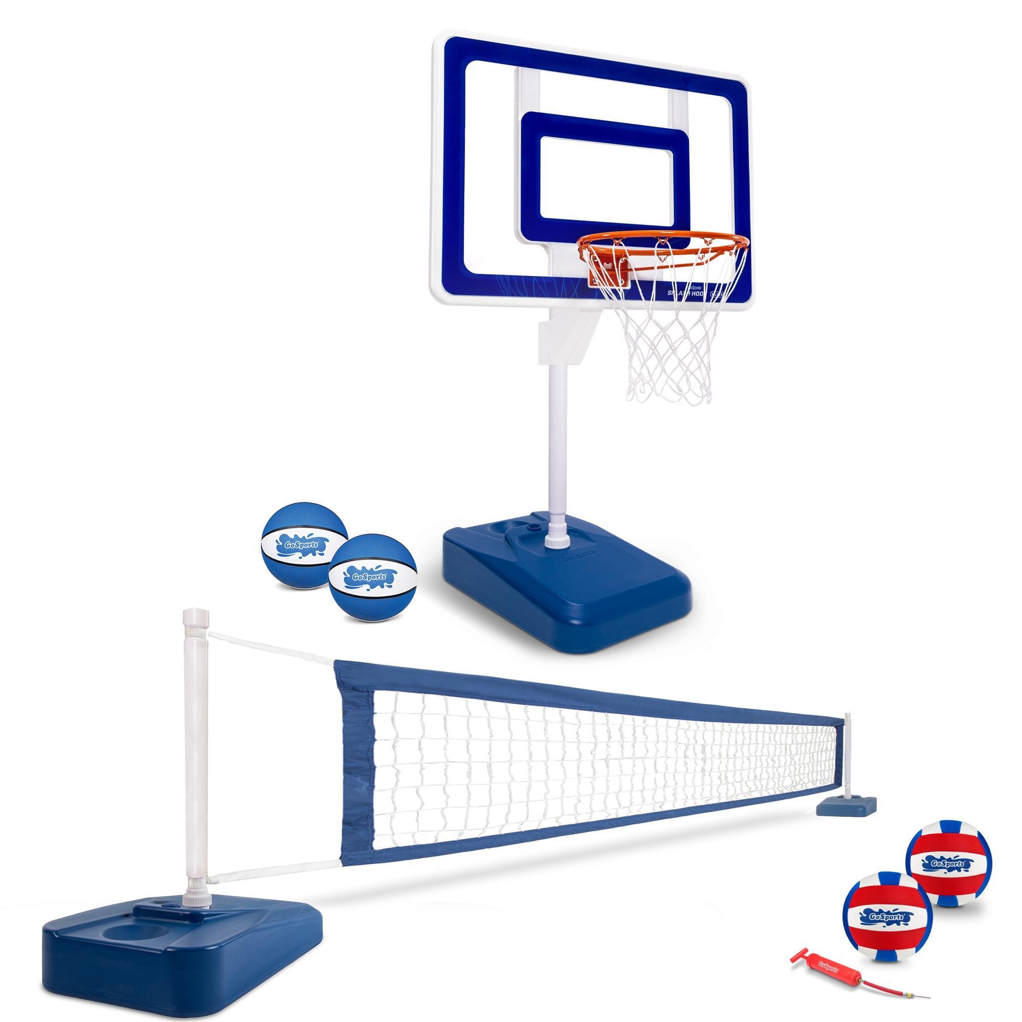 Blue and White Adjustable Metal Pool Basketball and Volleyball Set