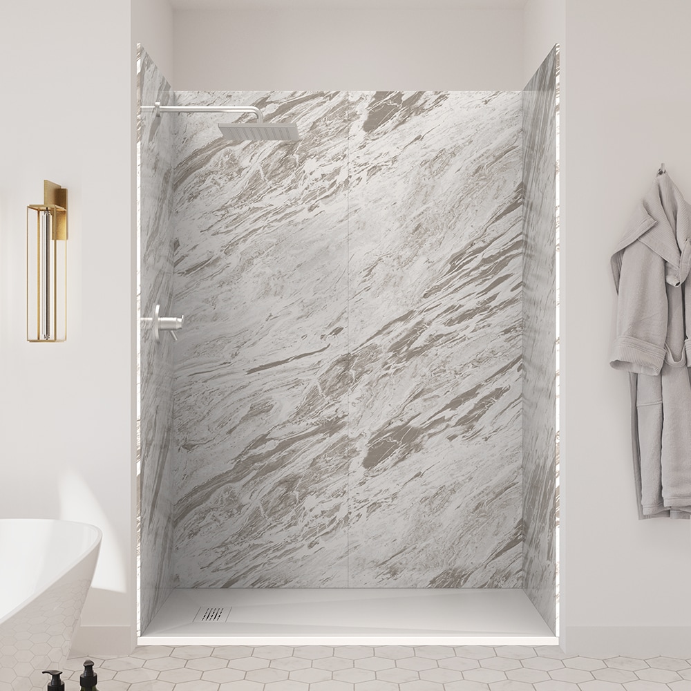 UpHome K1BP1S3260WHMOMO 5 -Piece 32-in W x 60-in L x 84-in H Rectangular Alcove shower kit ( Reversible Drain) Base and Wall Included Powder coat