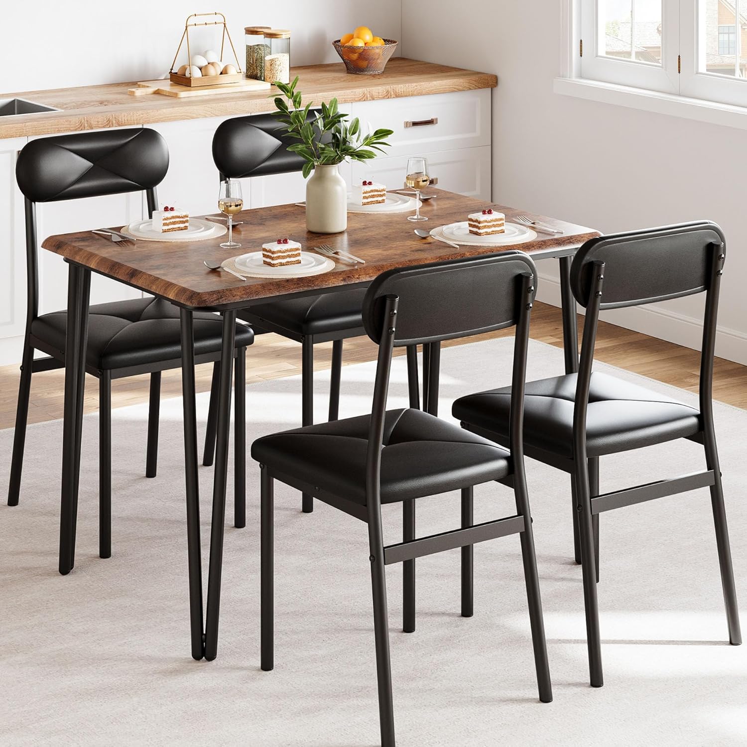 Qeetex PD-PHO-0ZLAFJX5 4-Piece Dining Table Set For Small Spaces-Apartment Size Kitchen Table With Chairs-Space Saving Modern Design-For Breakfast Nook